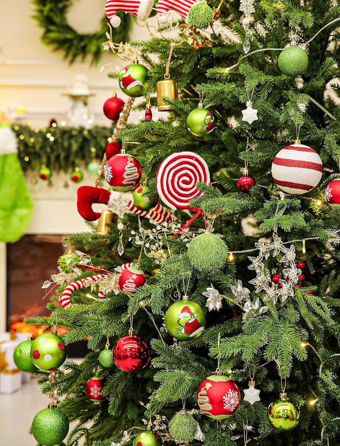 34 Pcs Christmas Ball Ornaments (Lime Green Red and White)