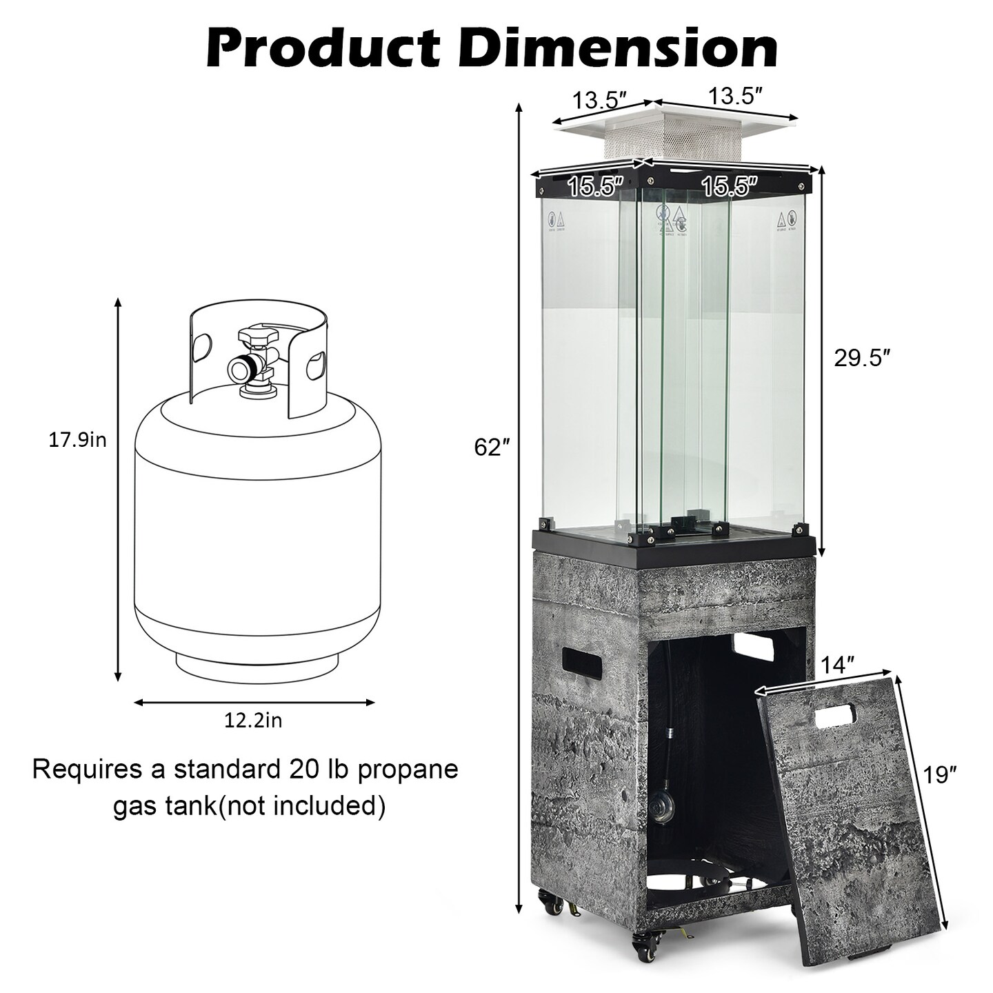 Propane Patio Heater with 41,000 BTU, Wheels and Waterproof Cover