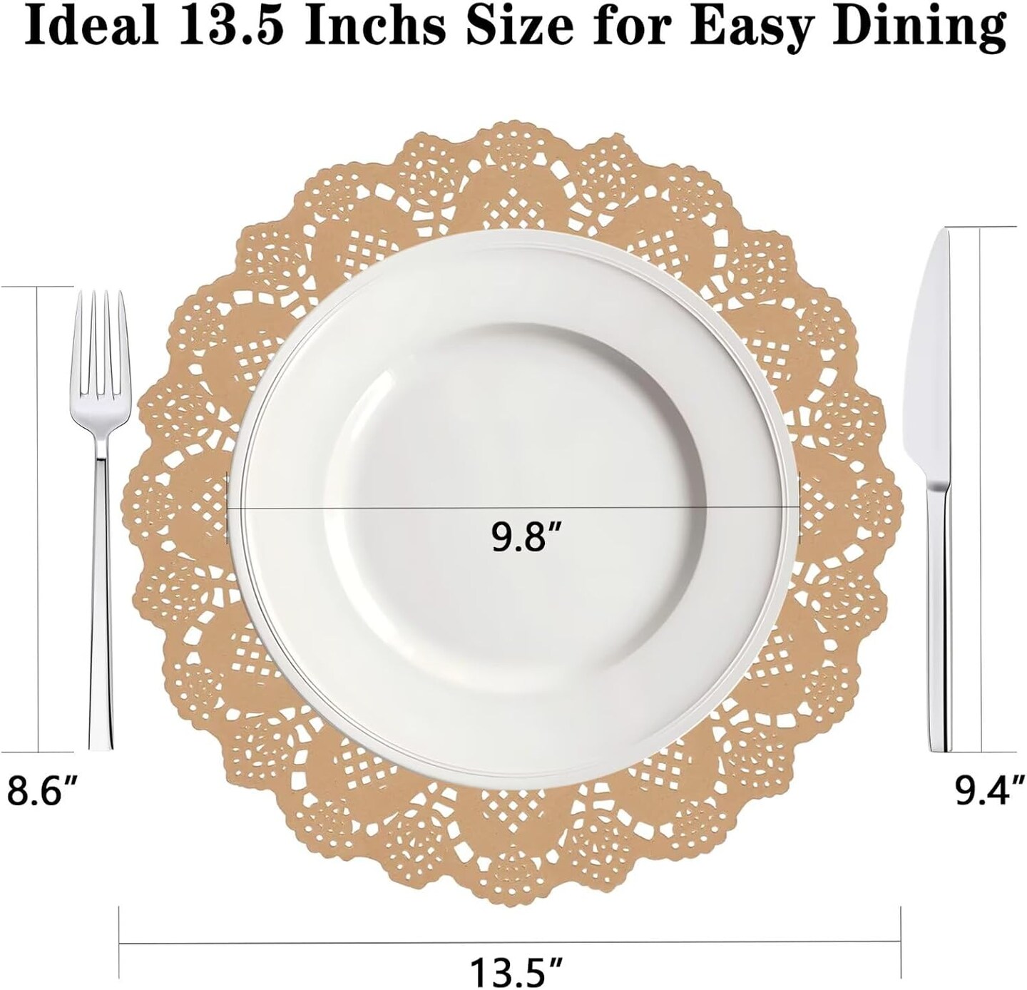 100 Pcs Paper Doilies for Table, Round Paper Placemats Disposable for Tableware Decor, 13.5 Inches Lace Place Mats for Birthday Wedding Banquet Party-01