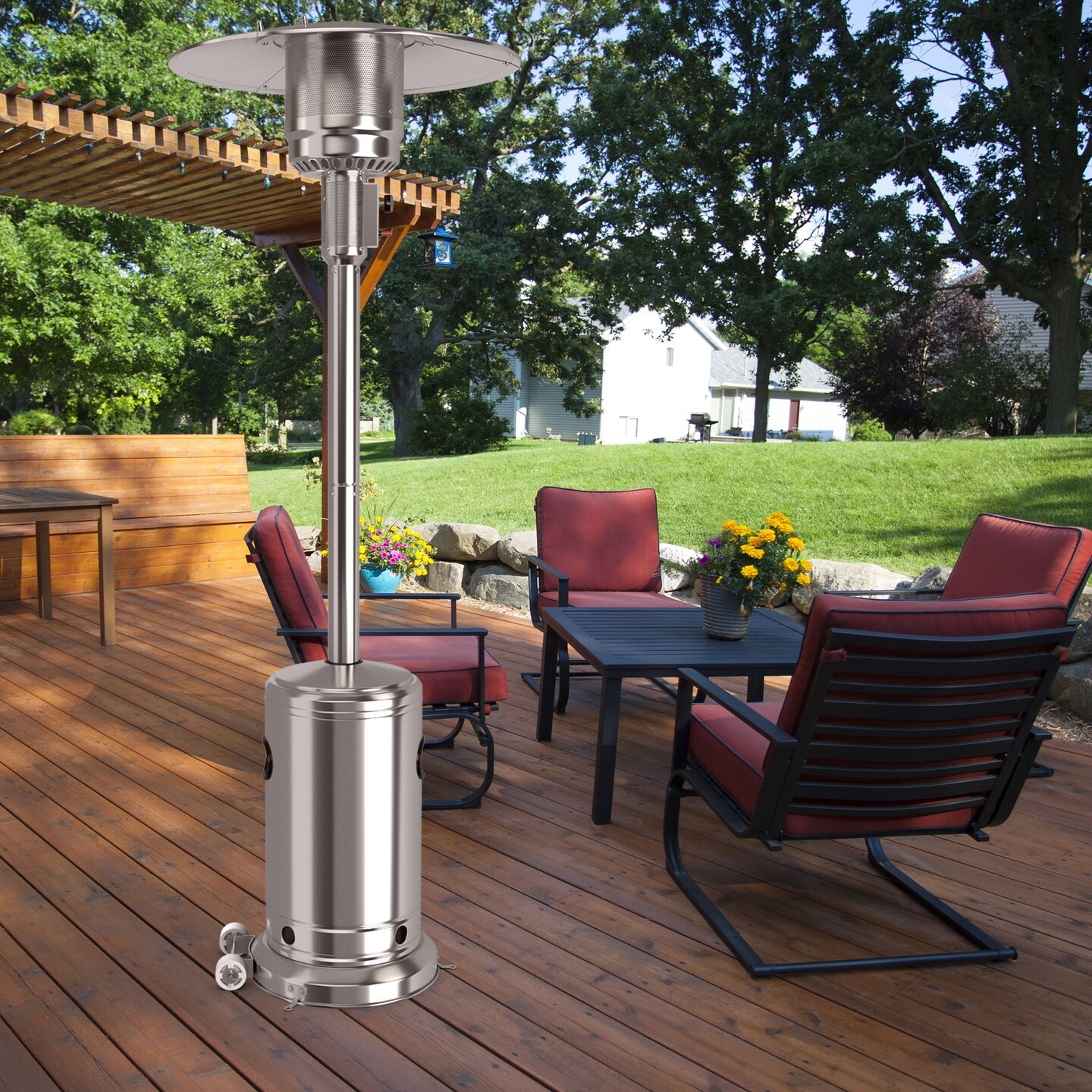 50000 BTU Stainless Steel Propane Outdoor Heater with Trip Over Protection and 2 Handles