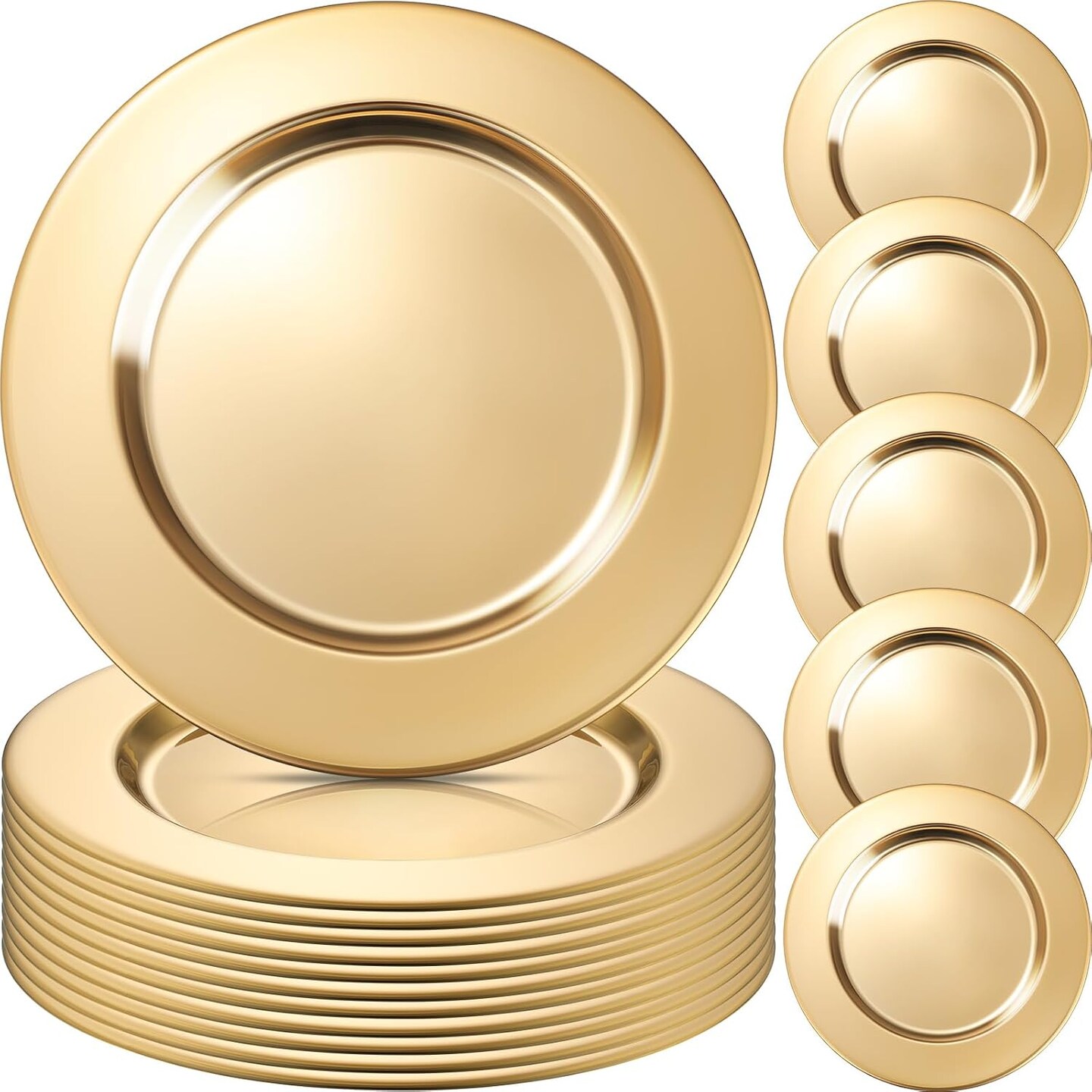 12 Pcs Gold Stainless Steel Charger Plates 13 Inch Round Metal Charger Plates Bulk Mirror Elegant Charger Luxury Table Decor for Wedding Dinner Party