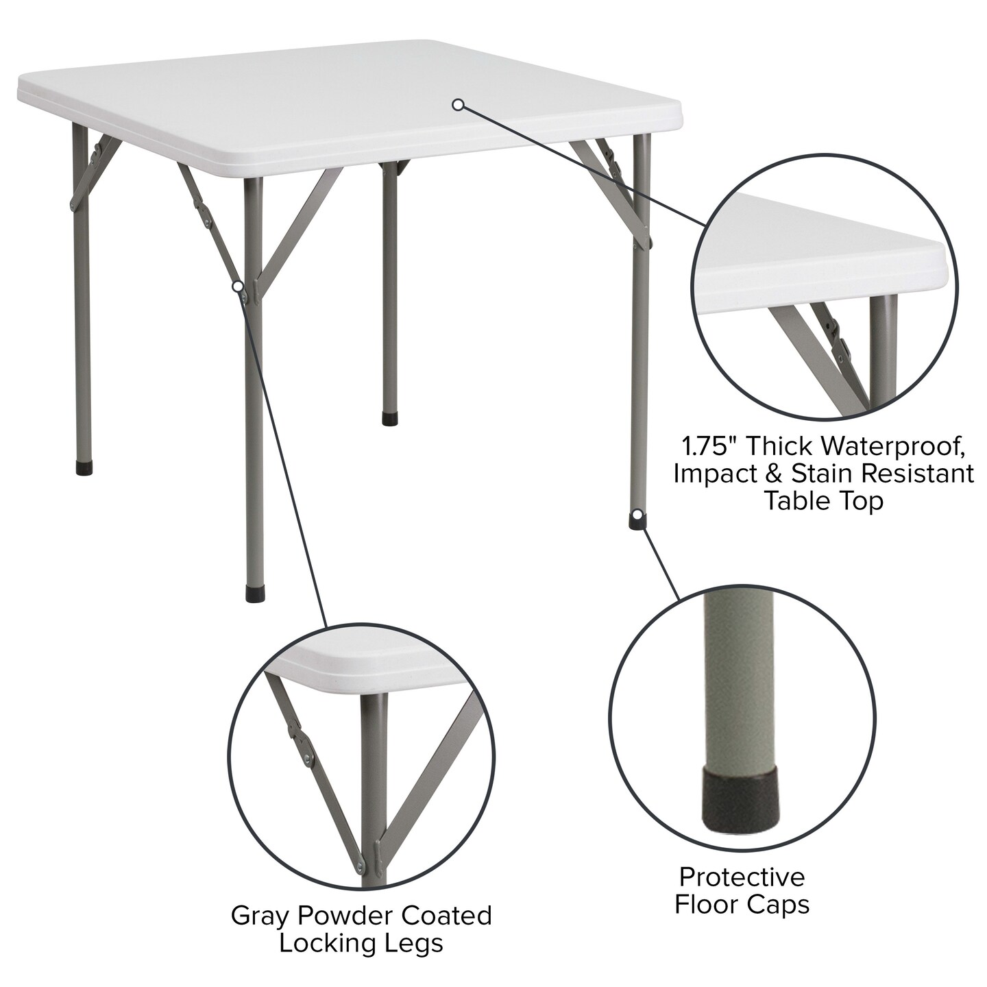 Emma and Oliver 34.25&#x22; Square Plastic Folding Table