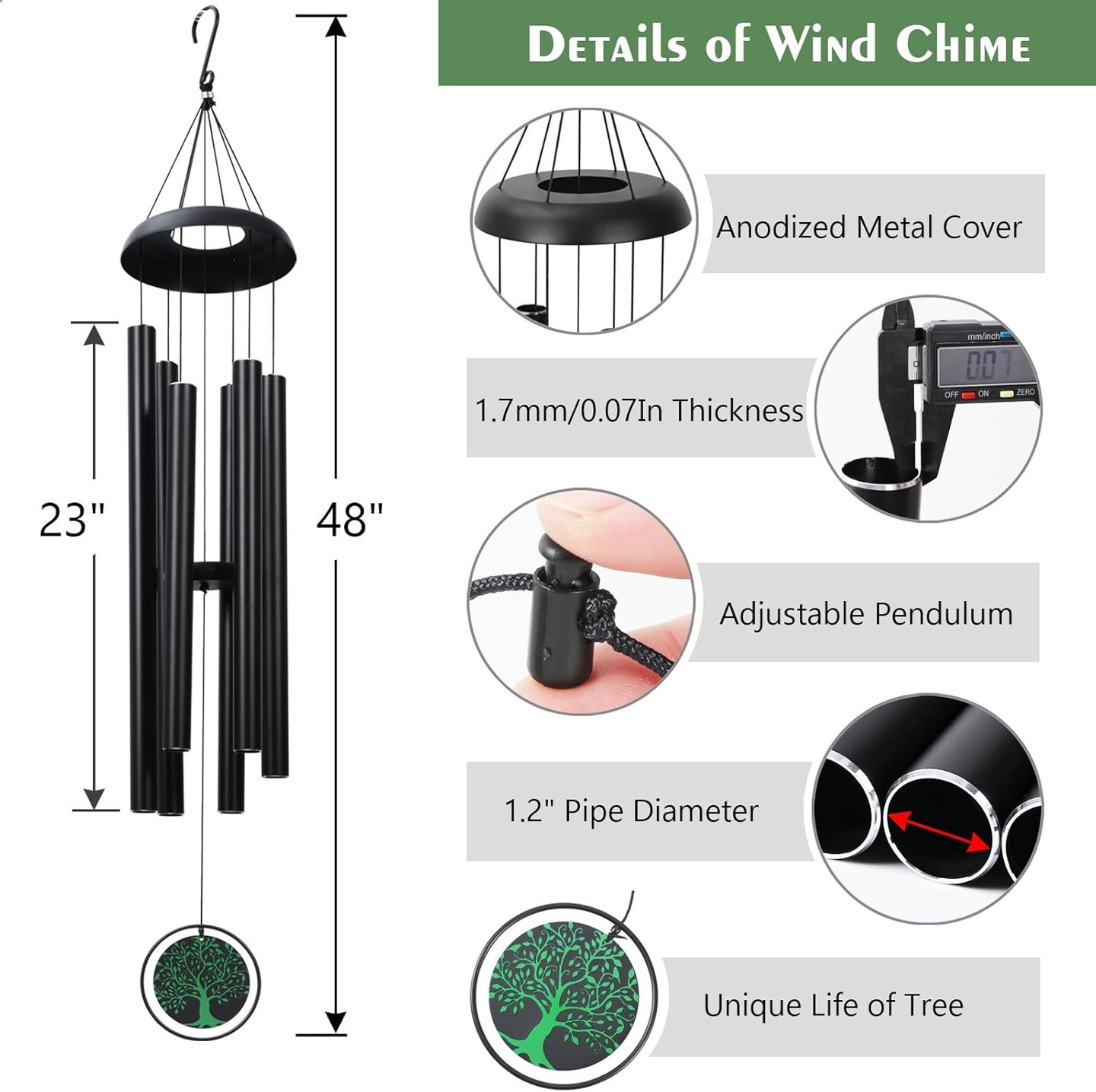 Wind Chimes for Outside Large 48&#x27;&#x27;, Deep Tone Windchimes Outdoors Decor for Porch, Yard, Garden, Patio, Memorial Wind Chime for Loss of Loved One, Sympathy/Bereavement/Grief Windchime Gifts