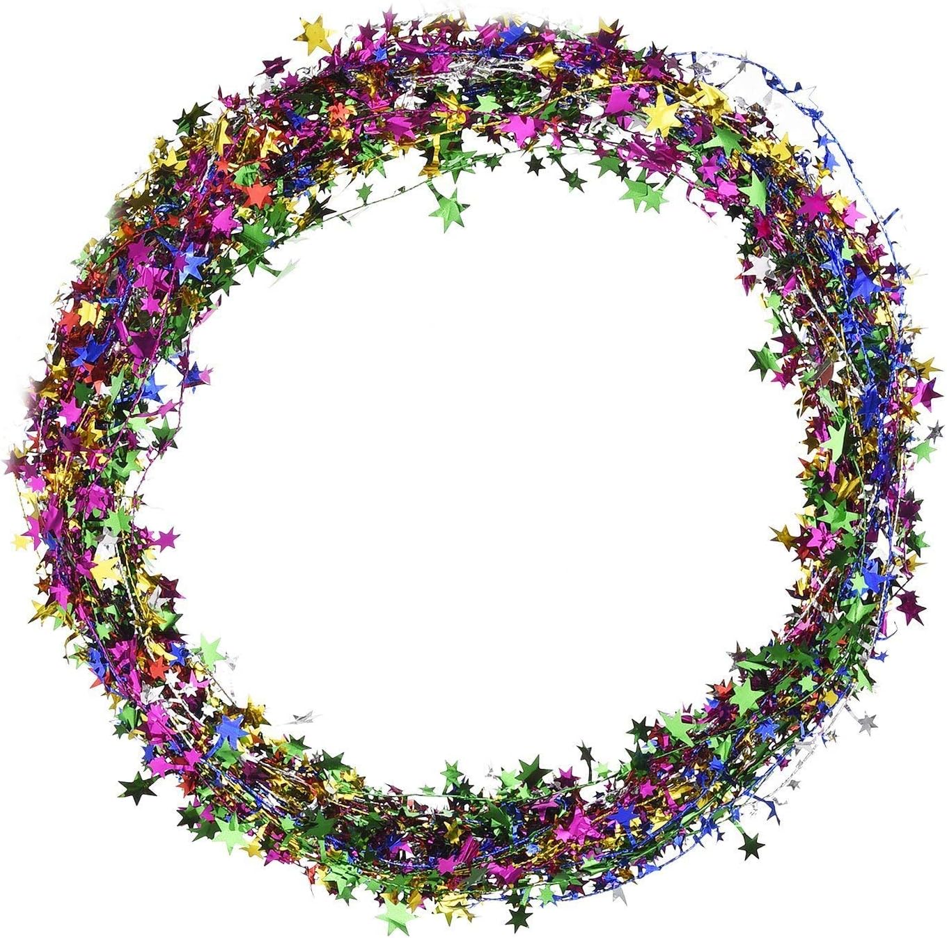 147.6 ft Star Garland Wired Christmas Tinsel Garland for Tree Metallic Small Mini, 6 Rolls for Decorations (Multicolor)