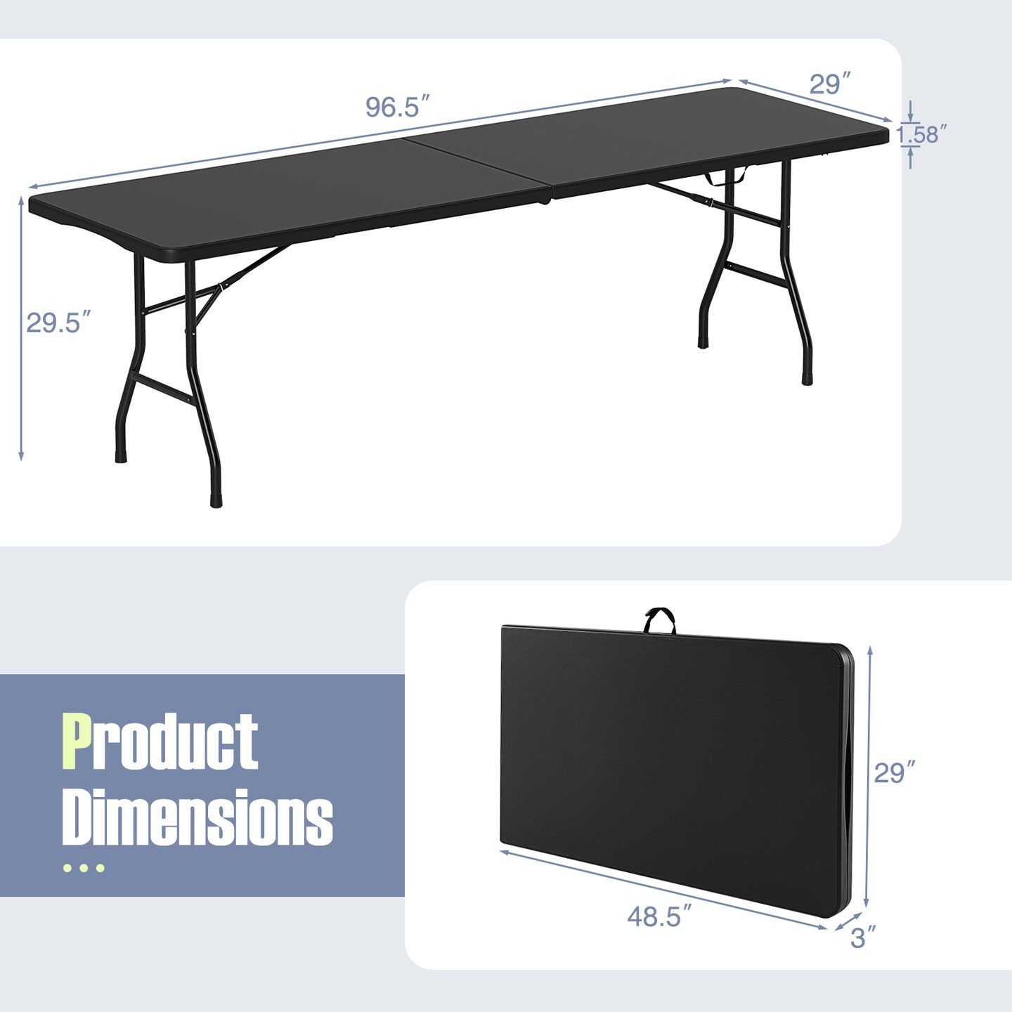 8 Feet Patio Portable Fold-in-Half Table with Robust Metal Legs and Joint Safety Lock