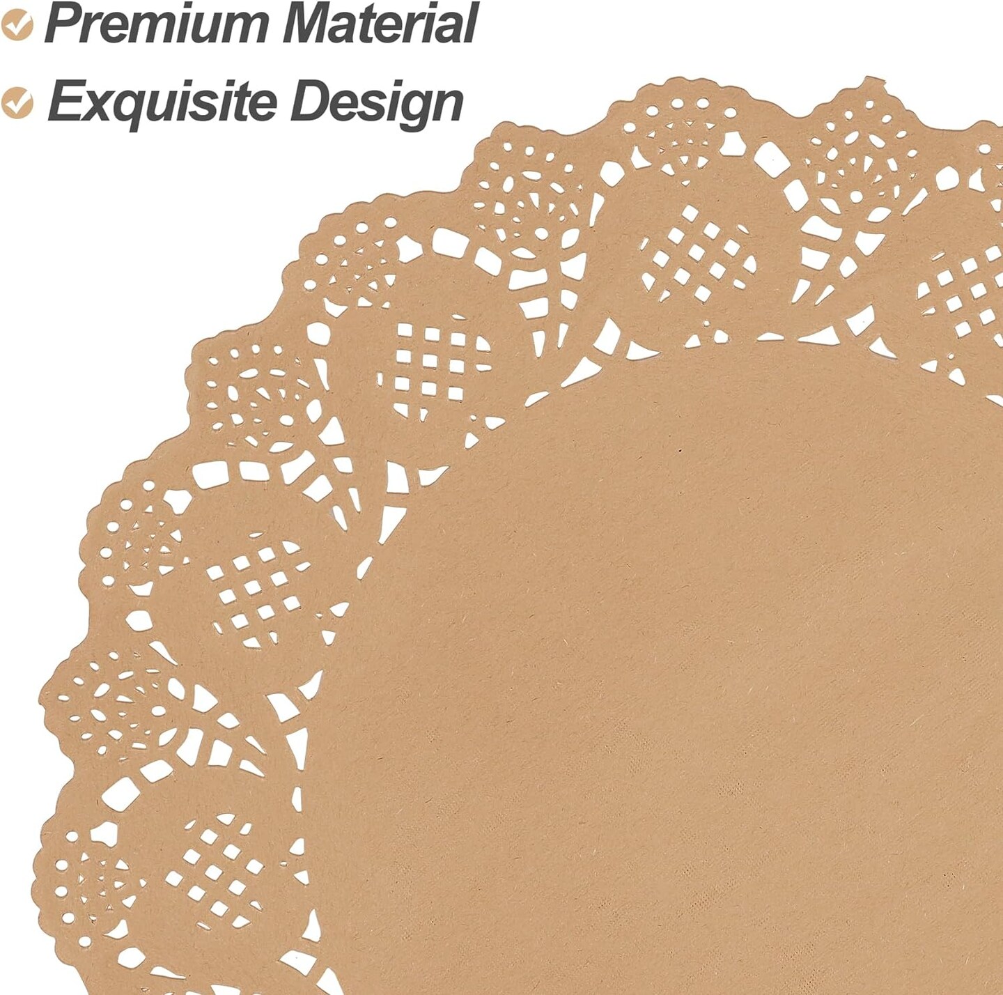 100 Pack Round Brown Kraft Paper Doilies 13.5 Inches Lace Paper Place Mats Rustic Scallop Doily Disposable Table Pads for Food Cakes Crafts Party Weddings Tableware Decor