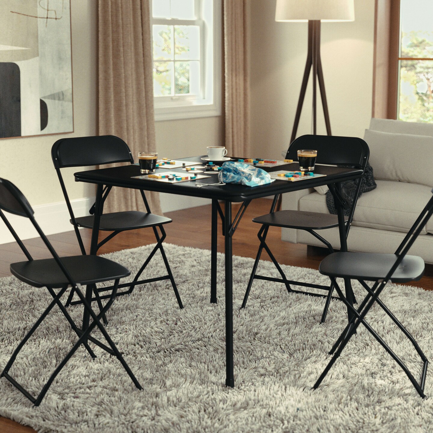 Emma and Oliver Foldable Card Table with Vinyl Table Top - Game Table - Portable Table