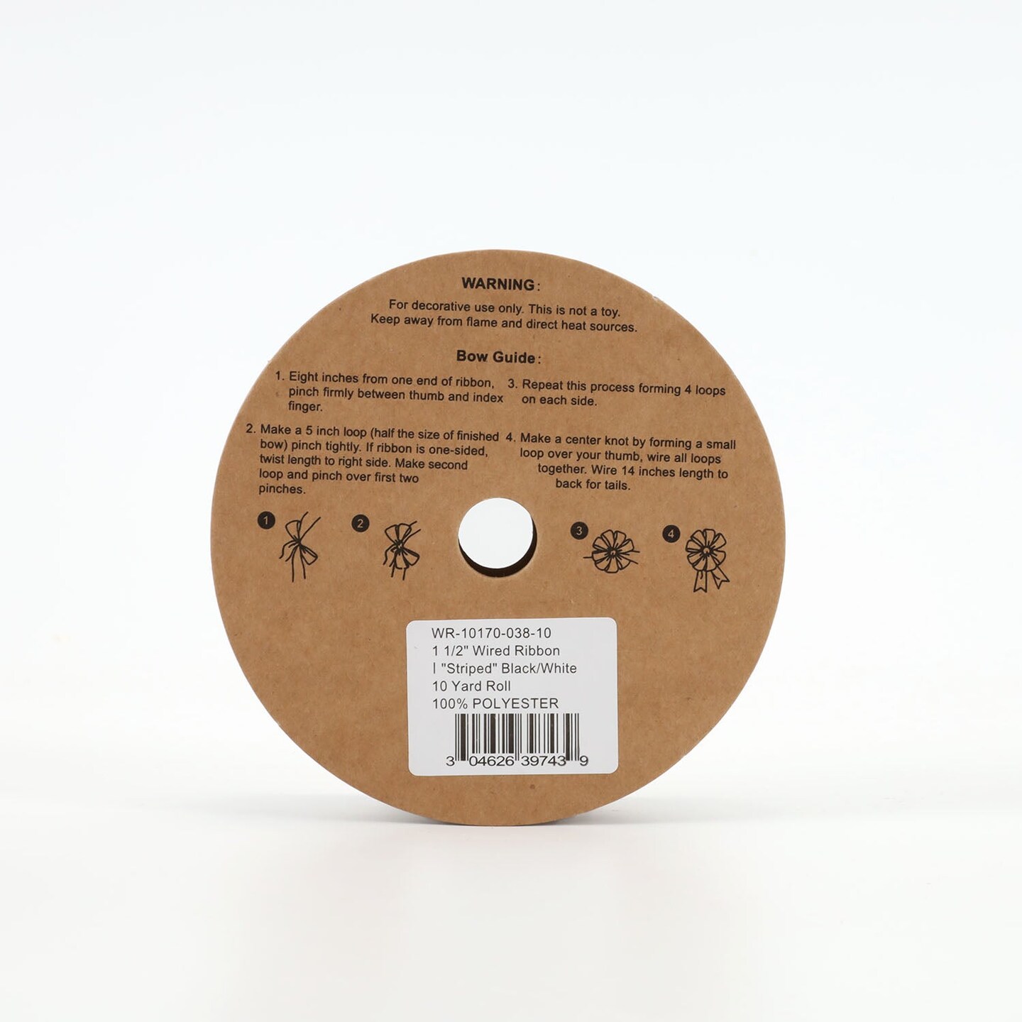 LaRibbons 1 1/2" Wired Ribbon | "Striped" Black/White | 10 Yard Roll