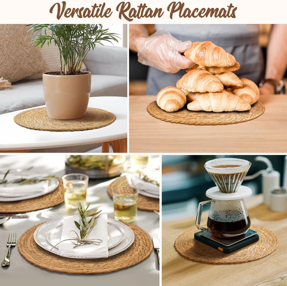 13 in Round Woven Placemats Plate Chargers Set of 10, Boho Farmhouse Rustic Woven Place Mats for Dining Table Decor