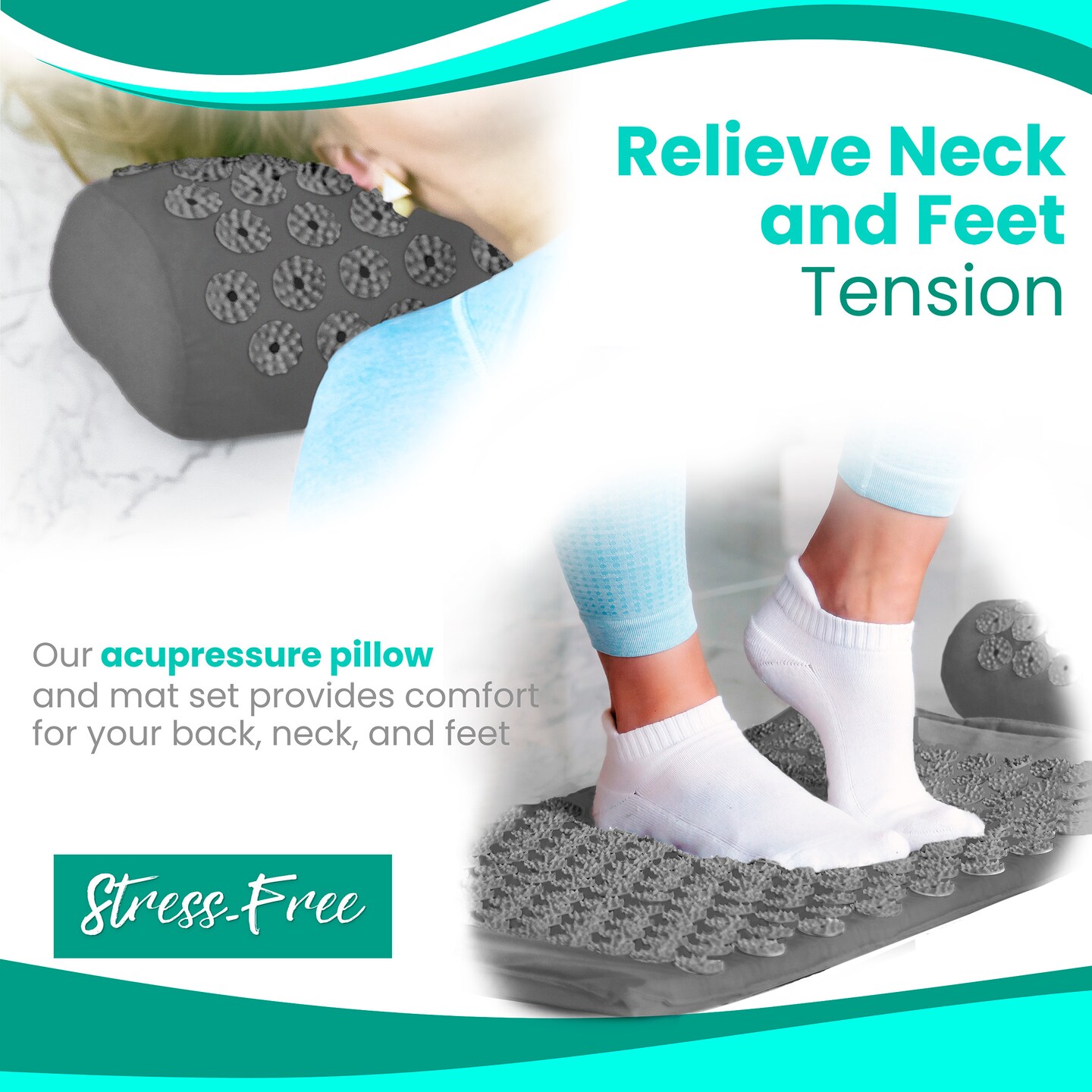 Acupressure Mat and Pillow Set - Grounding Mat for Stress, Back &#x26; Neck Pain - Acupuncture Point Massage Mat for Muscle Relaxation, Sciatica, &#x26; Meditation - Includes Carry Bag