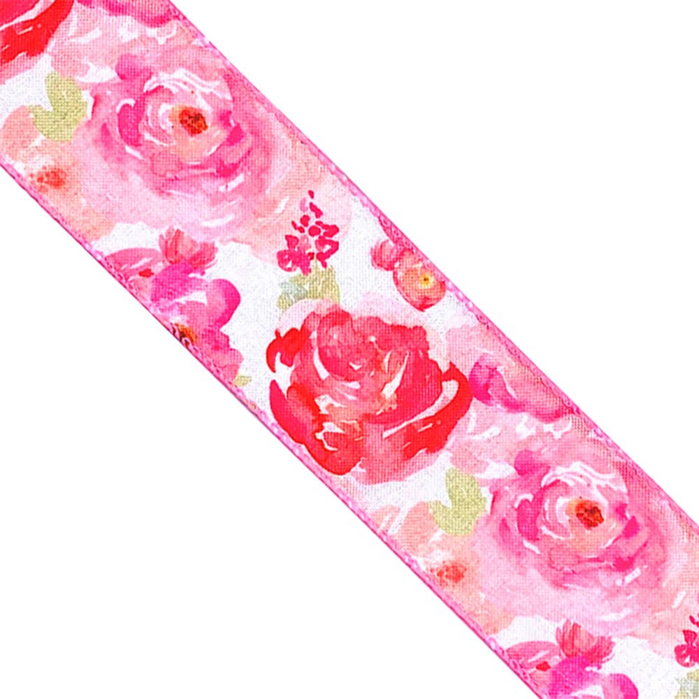 Designer&#x2019;s Shop WR 63-5201 Spring Summer Pink Wild Rose floral wired edge ribbons (2.5&#x22; x 10 yards)