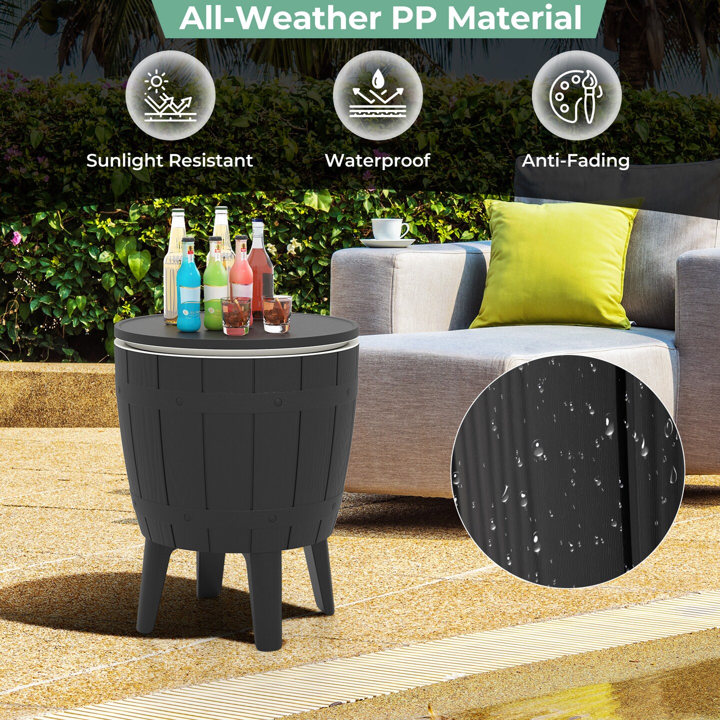 PP Metal 3-in-1 Cooler Bar Table with 10 Gallon Bucket