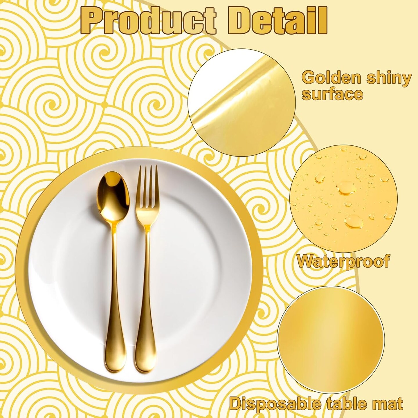 72 Pcs Gold Glitter Paper Placemats Round Disposable Table Mats Mirror Foil Decorative Place Mats