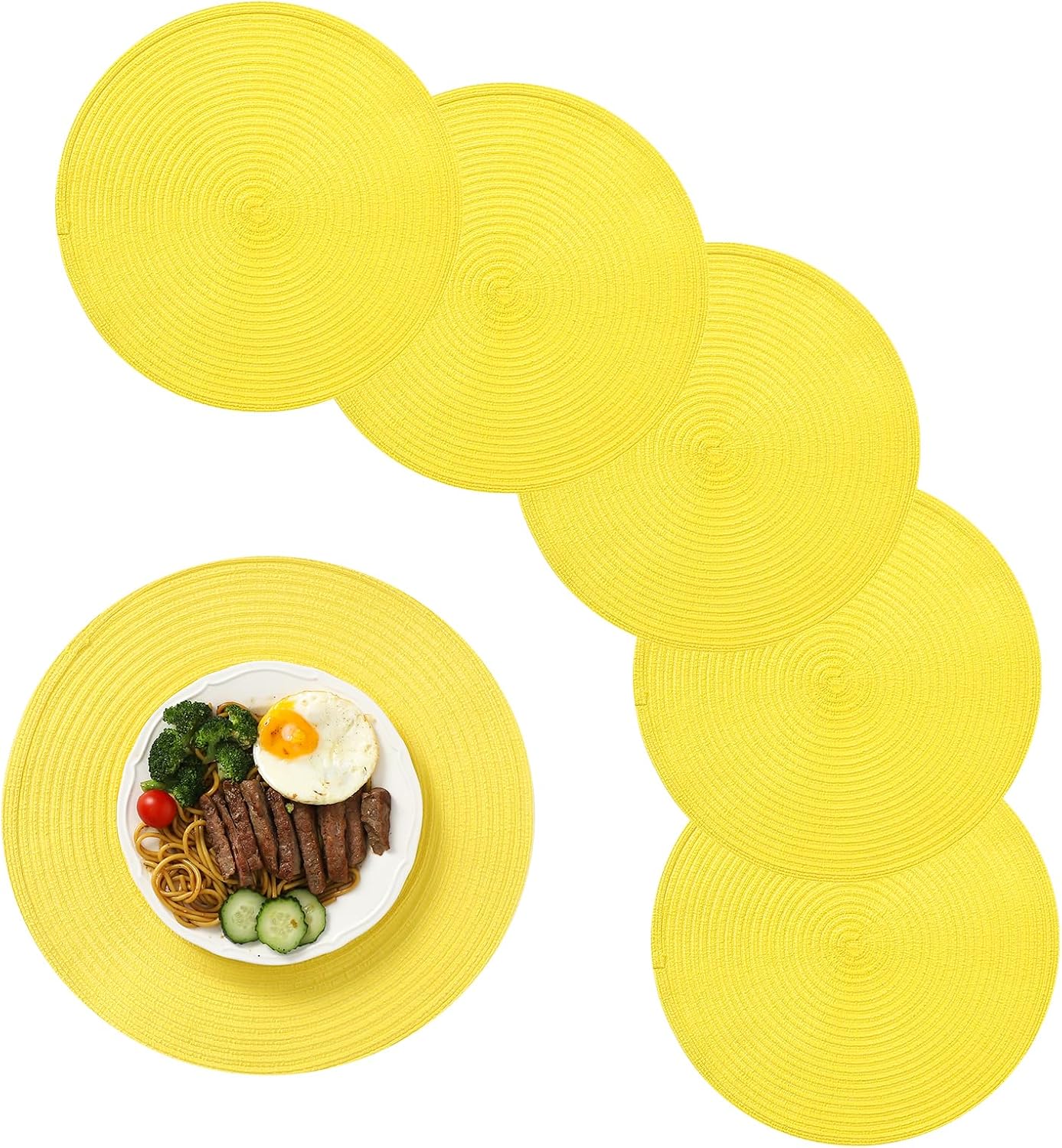 Round Cotton Placemats Set of 6 Washable Round Placemat 15 inch Round Braided Placemats Circle Placemat