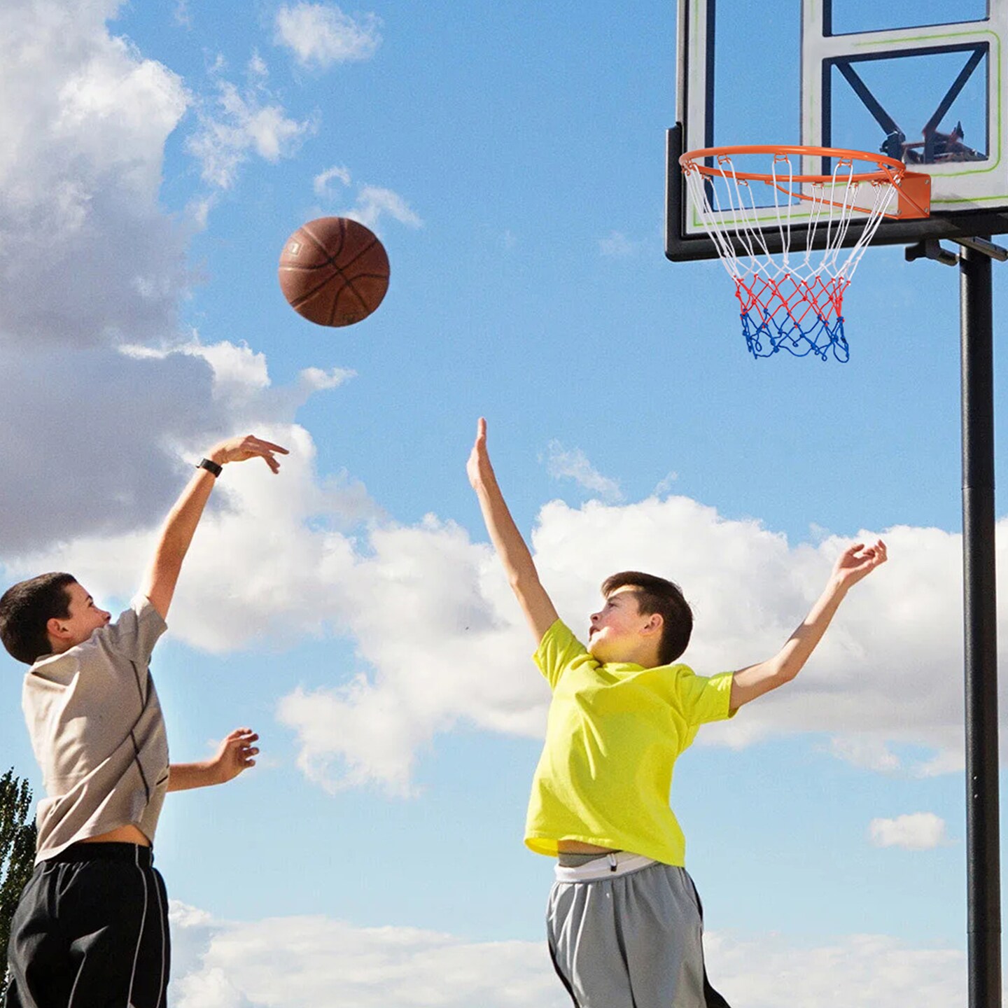 15 Inch Basketball Rim Goal Replacement with All Weather Net and Metal Pipes Perfect for Indoor or Outdoor