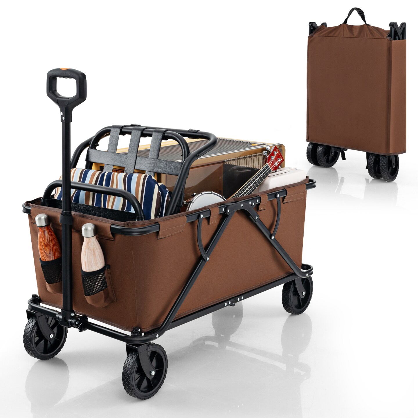 Metal Folding Utility Wagon Cart with Adjustable Handle and Wheels