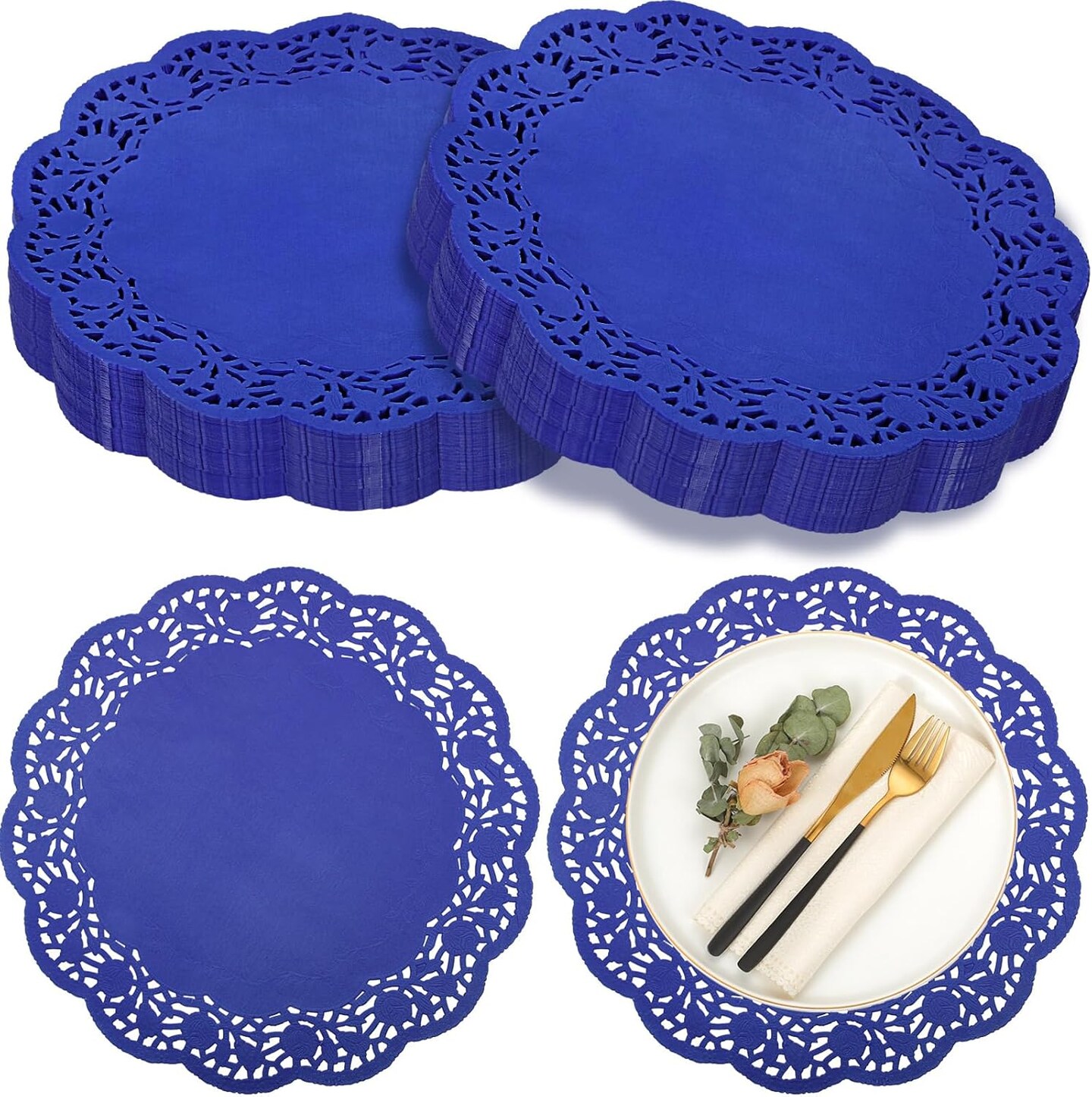 200 Pcs Doilies Paper Doilies Lace Paper Doilies Disposable Foil Lace Paper Doilies Placemats Doily Paper Pad Paper Placemats for Cakes Crafts Party Wedding Decor (Dark Blue)