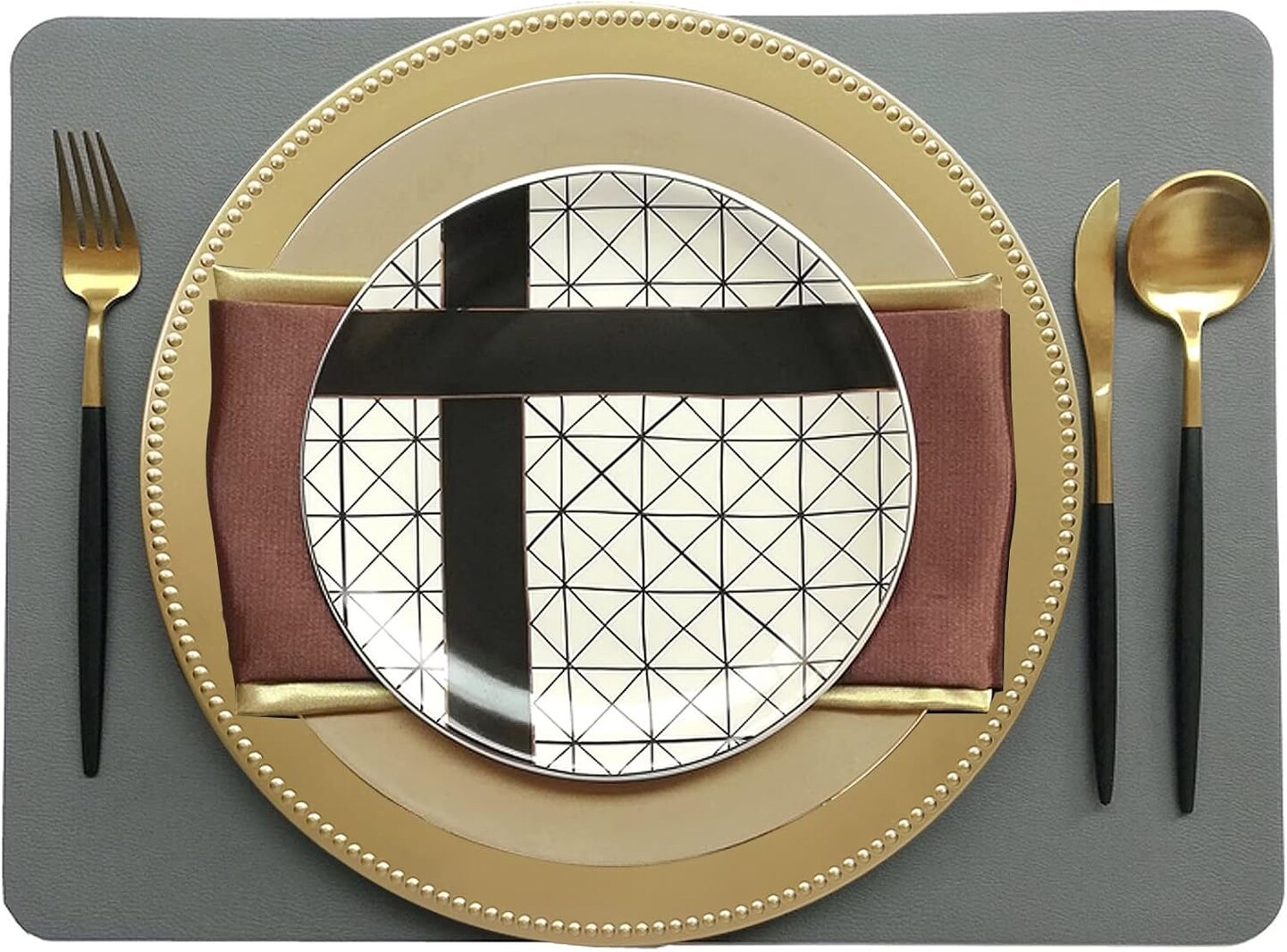 Set of 12 Gold Charger Plates with Beaded. 13" Reusable Plastic Table Chargers for Dinner Plates