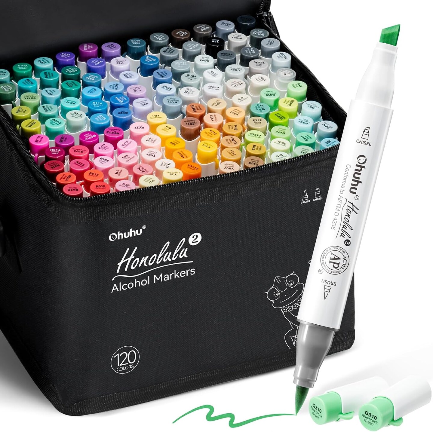 Ohuhu Alcohol Markers Brush Tip -Double Tipped Art Marker Set for Artist Adults Coloring Illustration - 120 Colors- Brush and Chisel/ Brush and Fine Dual Tips- Honolulu 2/ Honolulu 2B of Ohuhu Markers- Refillable Alcohol-based Ink
