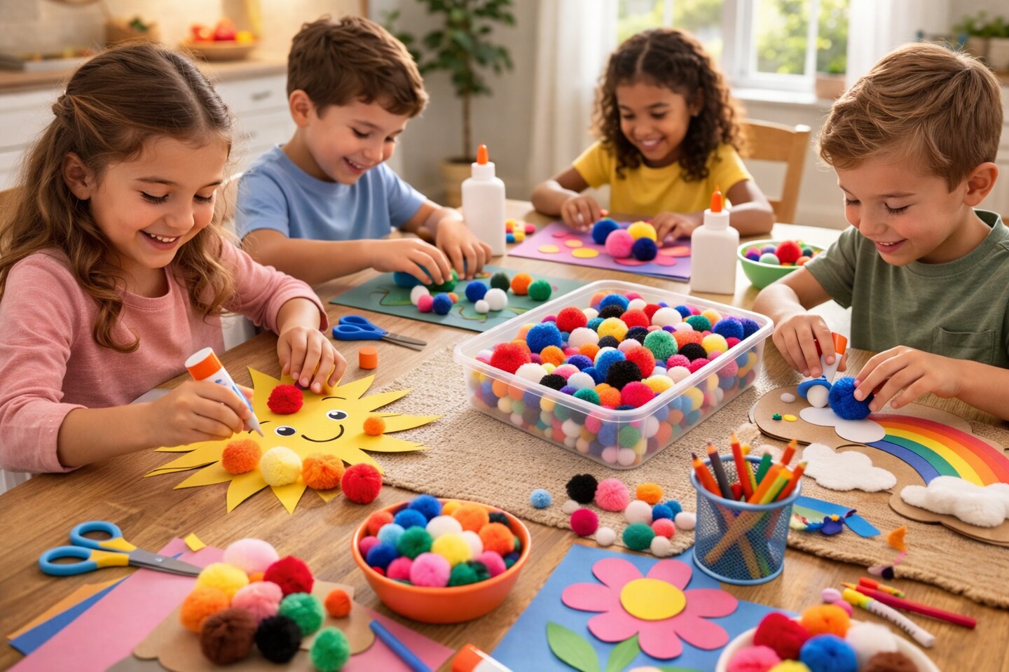 1" Craft Pom Poms 100 Pack – Assorted & Solid Colors for Kids Crafts, Classroom Art Projects & DIY Decorations