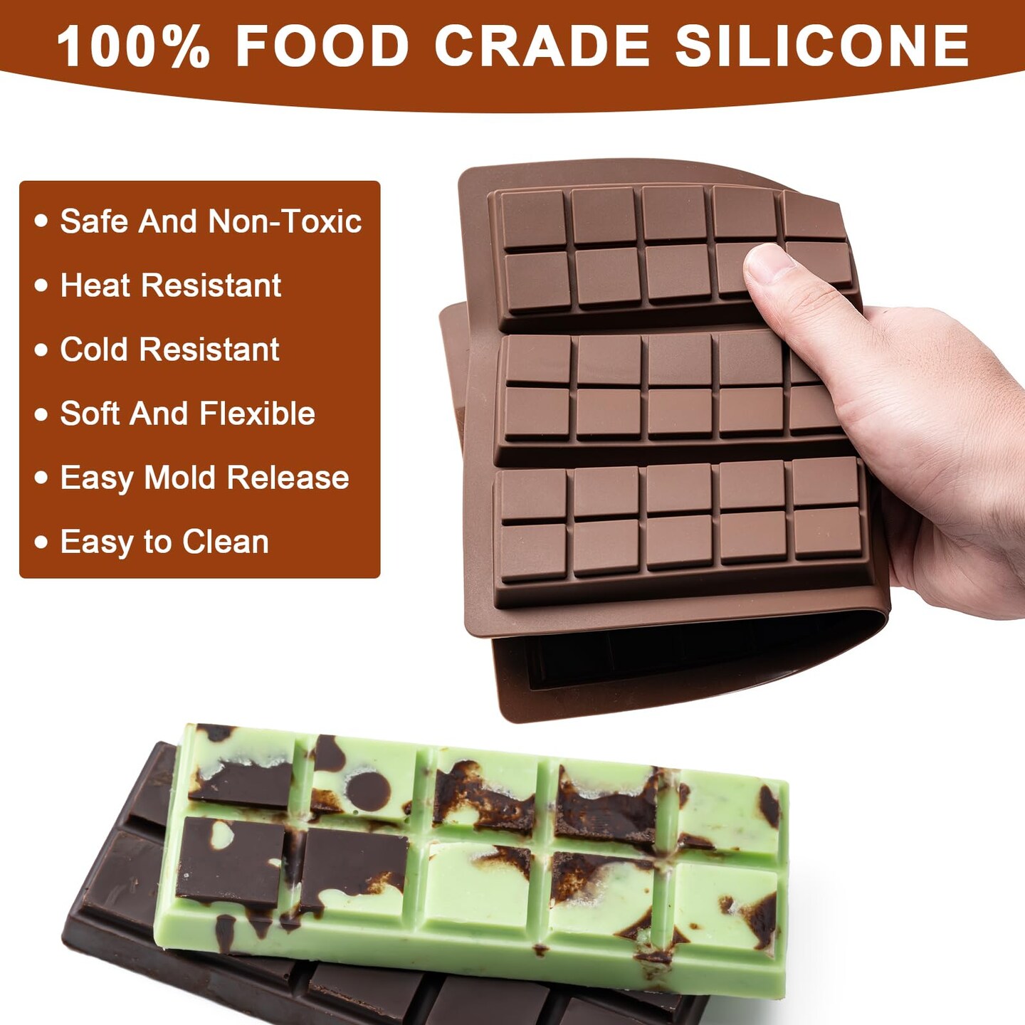 Chocolate Bar Mold,Non-Stick Chocolate Molds, 100% Food Grade Silicone Deep Mold for Dubai Pistachio Rod, Candy, Snacks, Knafeh Pistachio Rod and More(10 Snap)