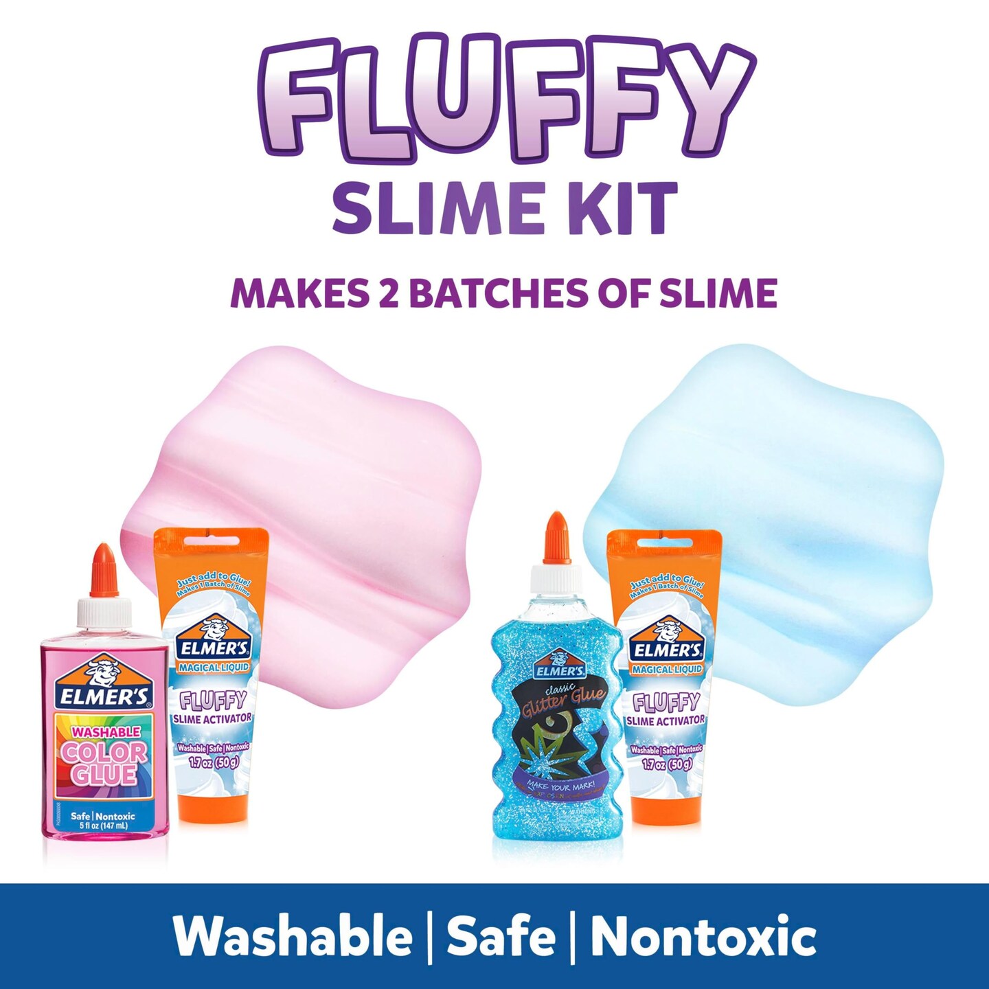 Fluffy Slime Kit, Includes Translucent Color Glue, Glitter Glue, Fluffy Slime Activator, 4 Count - Perfect for Birthday Parties, Gift Idea, Kids Activity