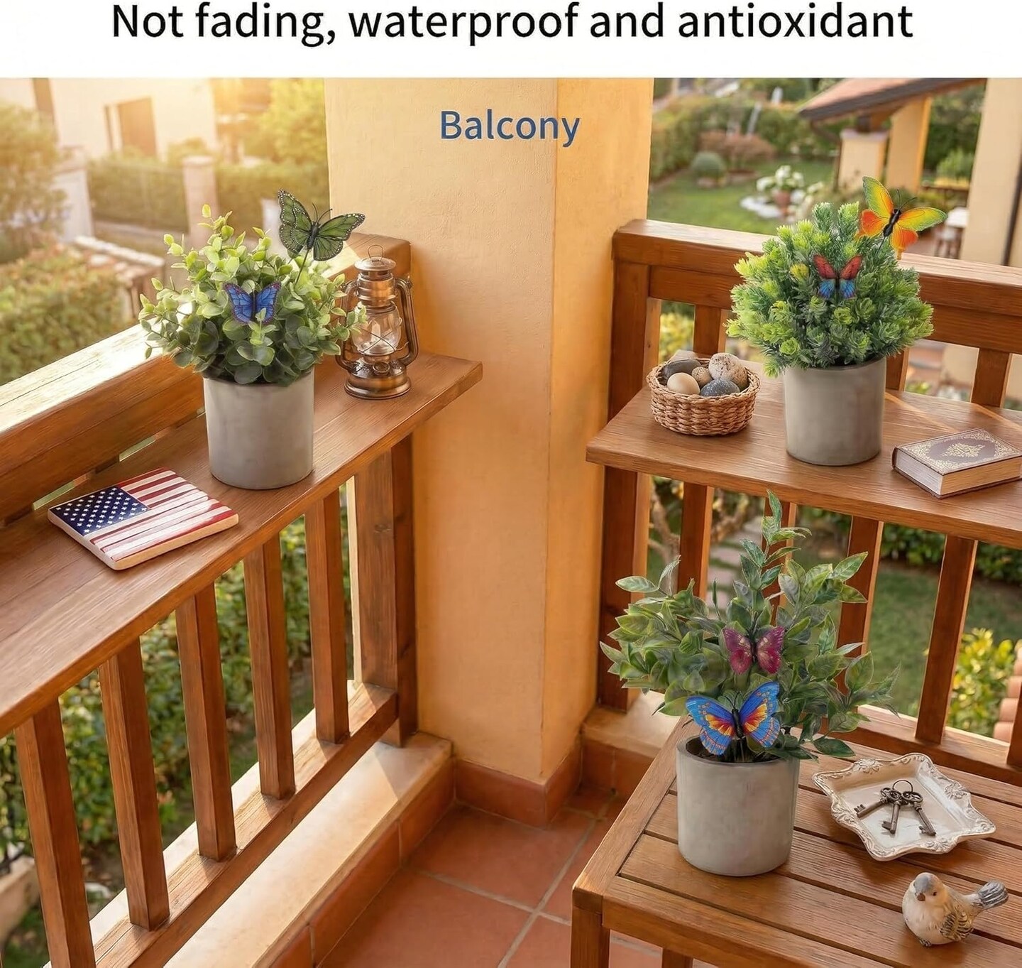 3 Pack Mini Potted Artificial Eucalyptus Plants with Butterflies – Faux Greenery Topiary Small Potted Plants for Farmhouse Home, Office, Bathroom, Desk & Shelf Decor