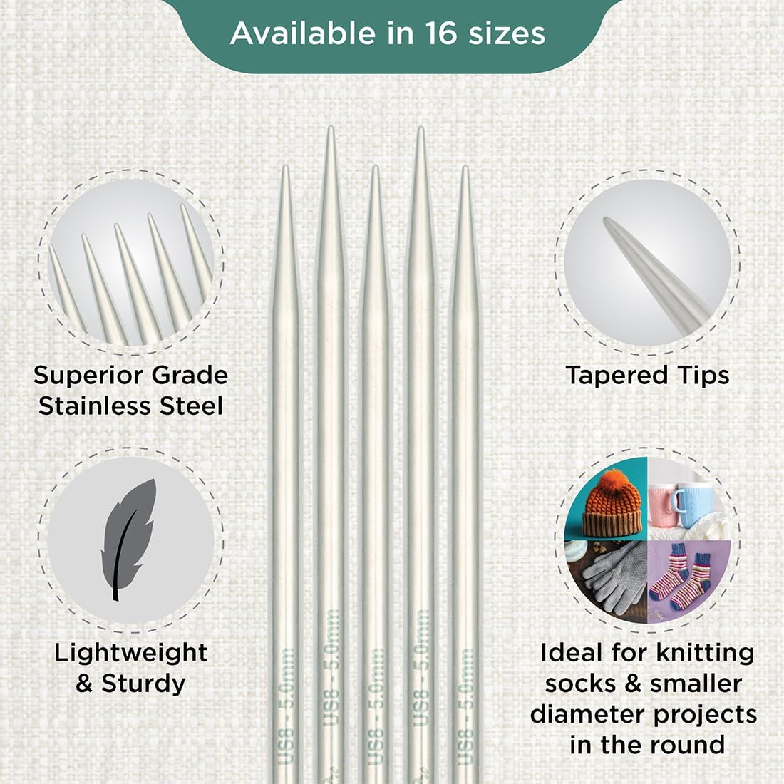 KnitPro Stelo Double Pointed Knitting Needles 6" (15cm) Set of 5 Size 0 - 11