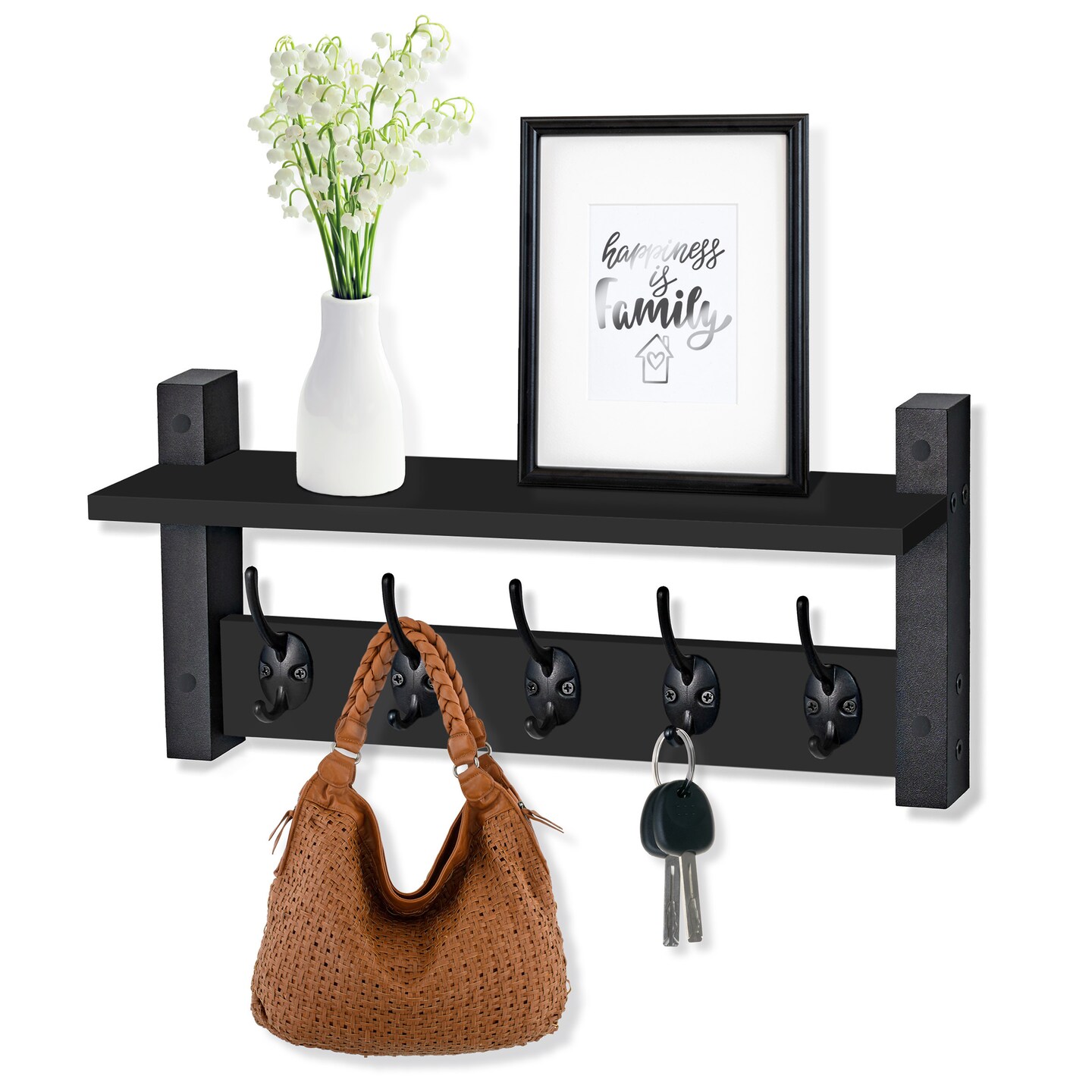 Sorbus Floating Wall Shelf with Hooks for Entryway, Bathroom, Bedroom, Kitchen, or Mudroom