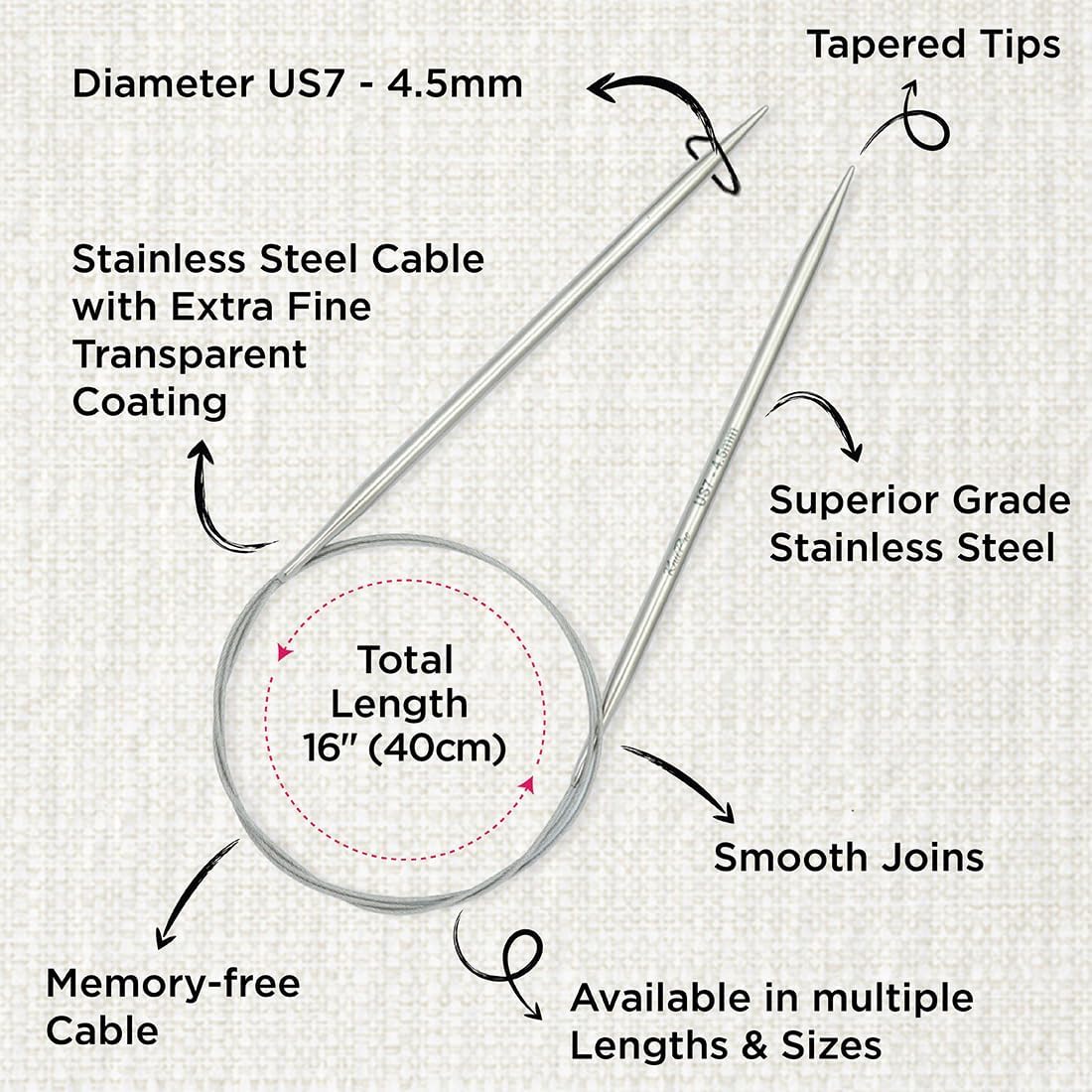 KnitPro Stelo Lace Fixed Circular Knitting Needles 16" (40cm) Size 0 - 15