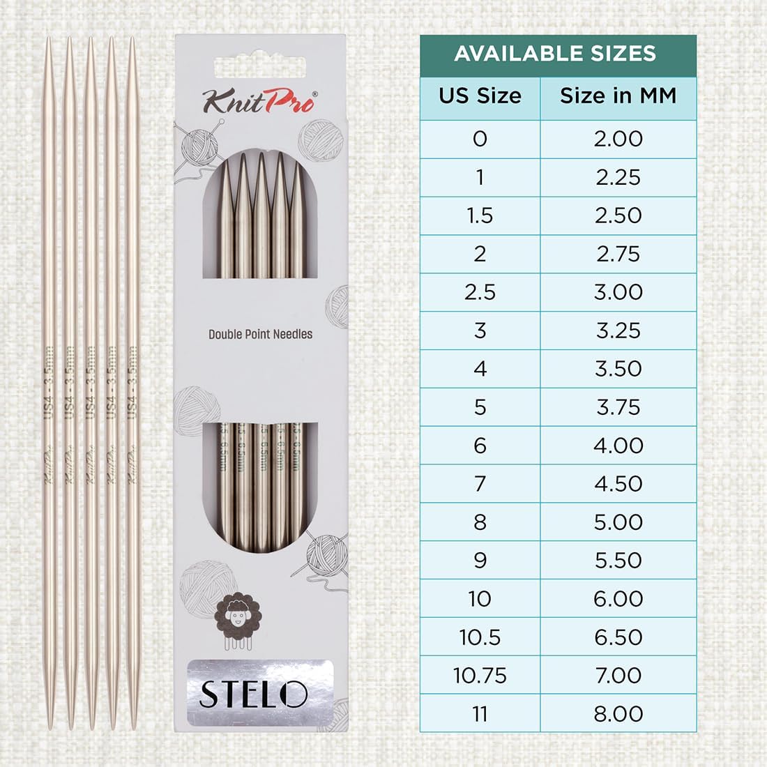 KnitPro Stelo Double Pointed Knitting Needles 6" (15cm) Set of 5 Size 0 - 11