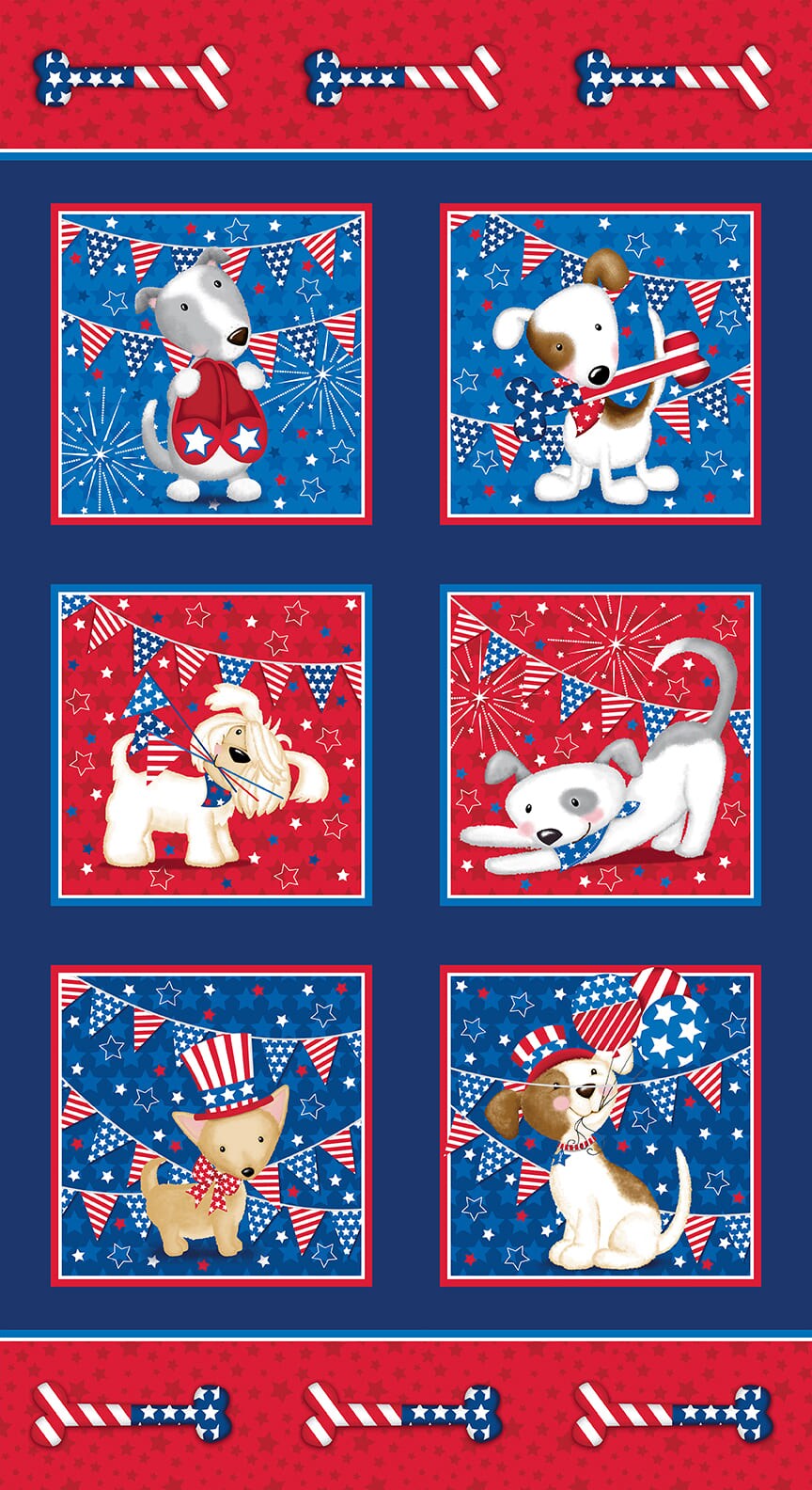 Studio E Patriotic Pooch Blocks Panel 24 Inch wide Dogs Price per Yard