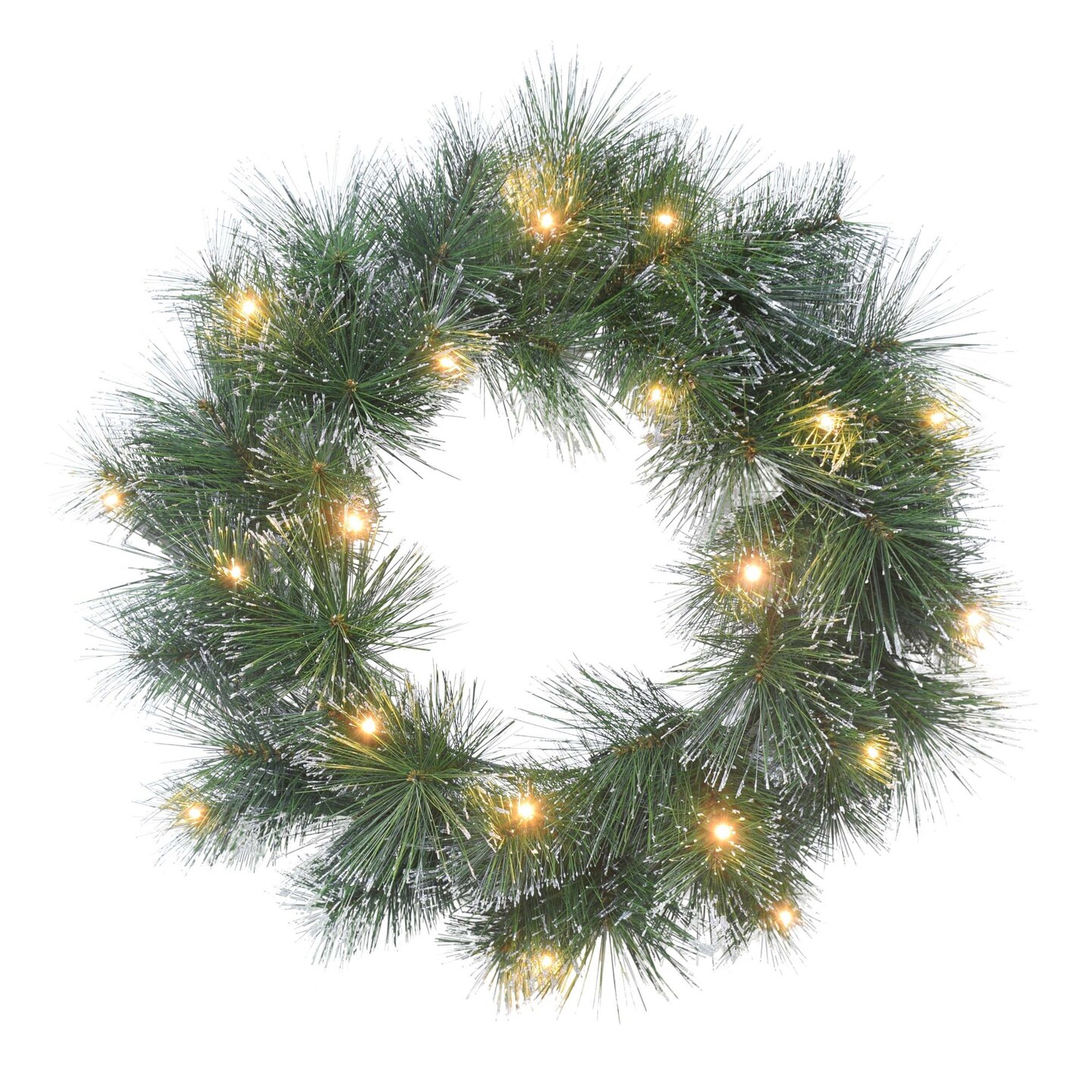 CC Christmas Decor Pre-Lit Frosted Pine Artificial Christmas Wreath - 24” - Warm White LED Lights