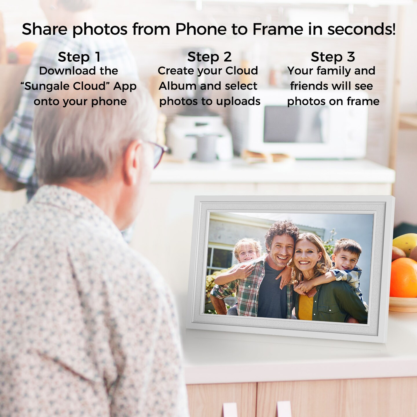 10” Cloud Frame, Send Photos Remotely, IPS HD Touch Screen, 20GB Free Cloud Storage, Remote Management via Computer or App, Effortless Setup, Auto-Rotate, Instant Photo Sharing