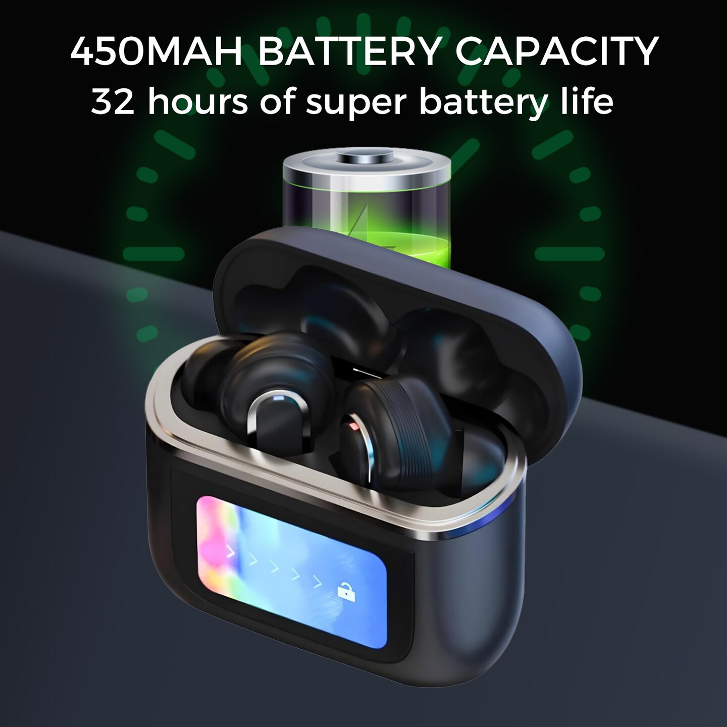Wireless Bluetooth Earbuds w/LCD Full-color Touch Screen, True Noise Cancelling, 32H Playback, IP4 Waterproof, Lightweight, Wireless Charging Case, and More...