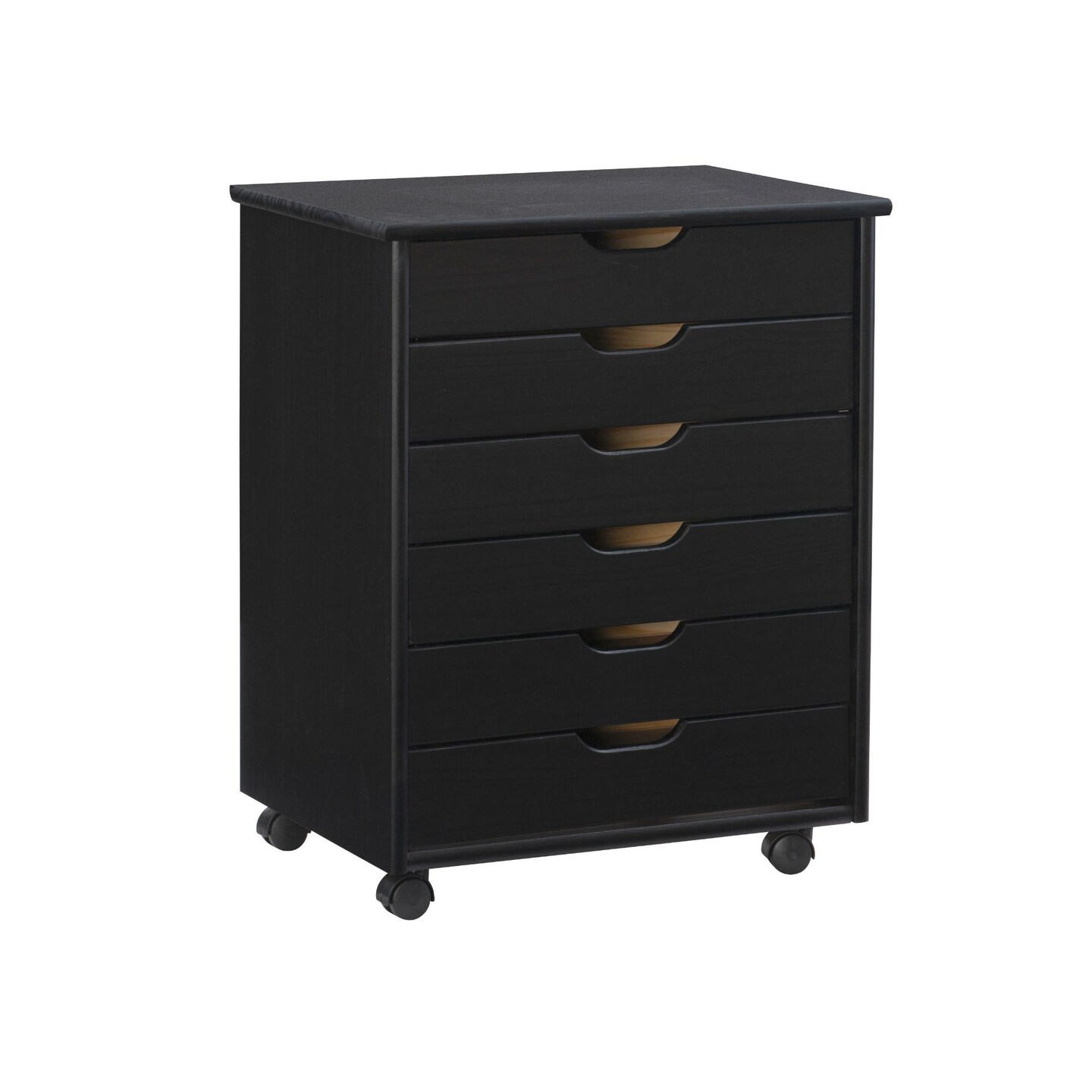 Contemporary Home Living 25.25” Black Wide Rolling Storage Cabinet with 6 Drawer