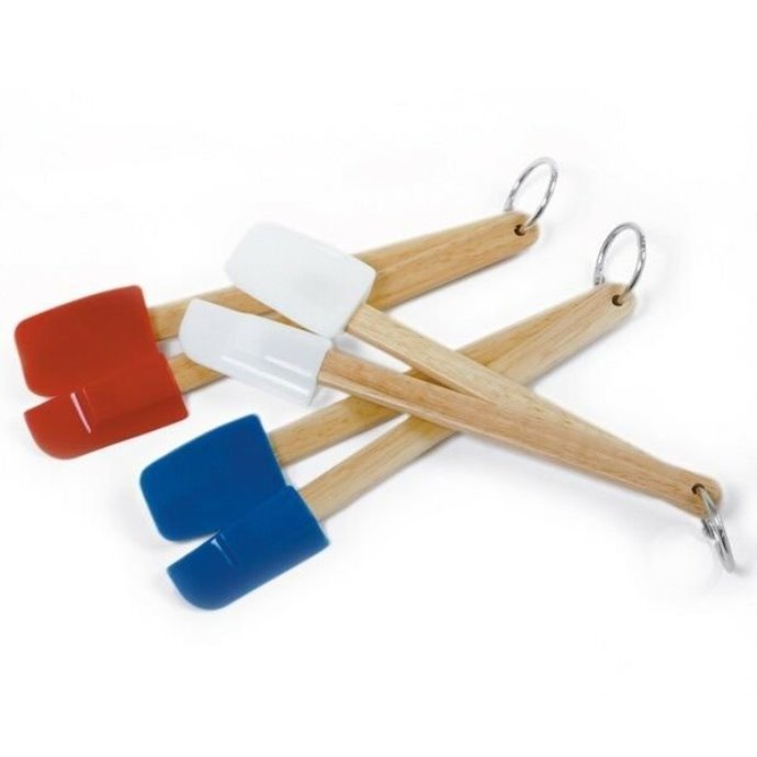 Norpro 2 pc Mini Wood Handle Silicone Kitchen Spatula Scoop Set - 3 Color Combo