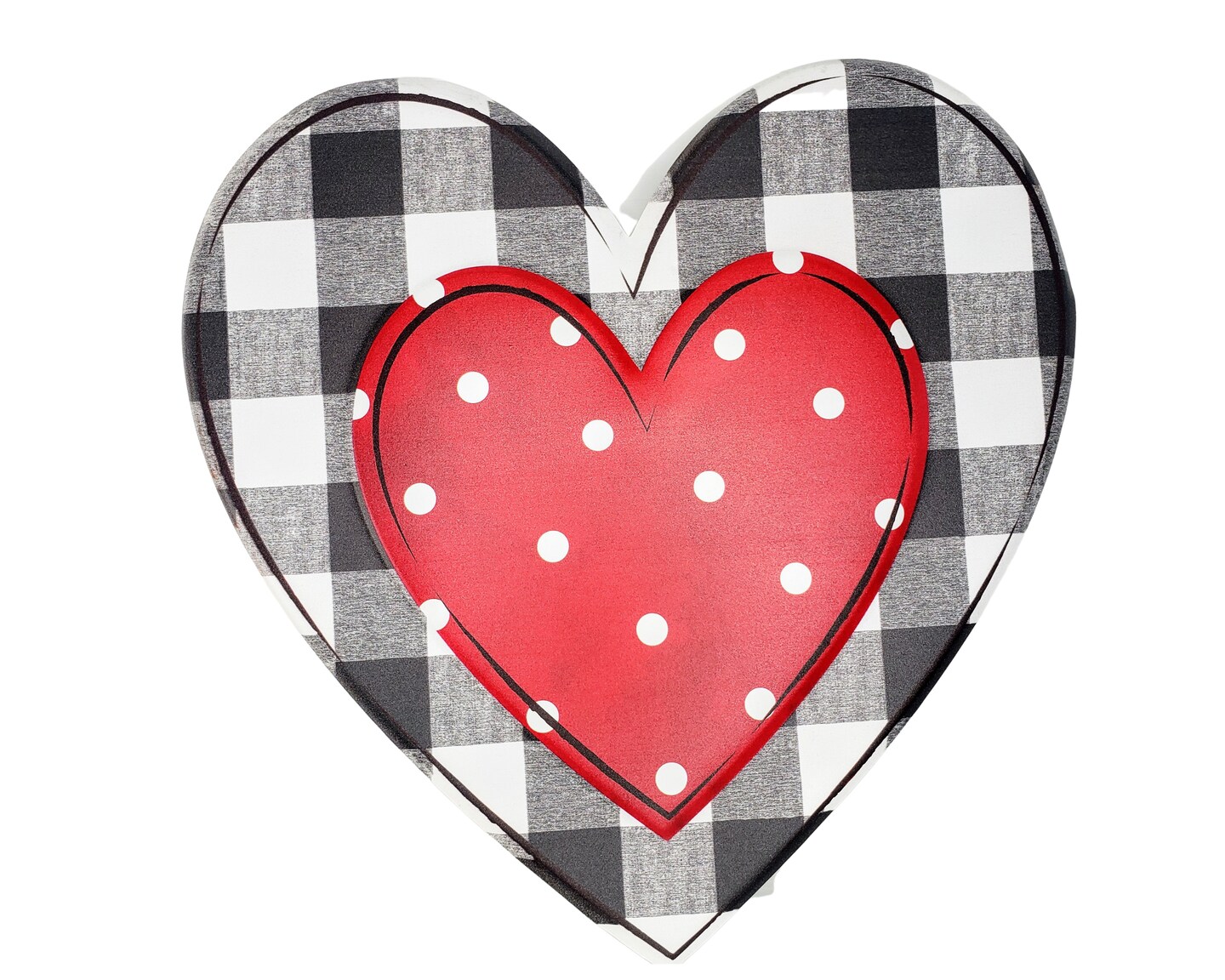 Metal Embossed Check Heart Sign - Black/White/Red, 12&#x22;Hx12&#x22;L-MD0665