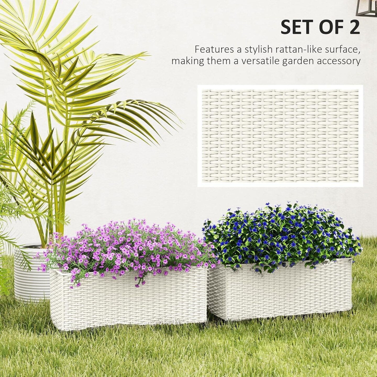 Set of 2 Stackable Rattan Plant Stands