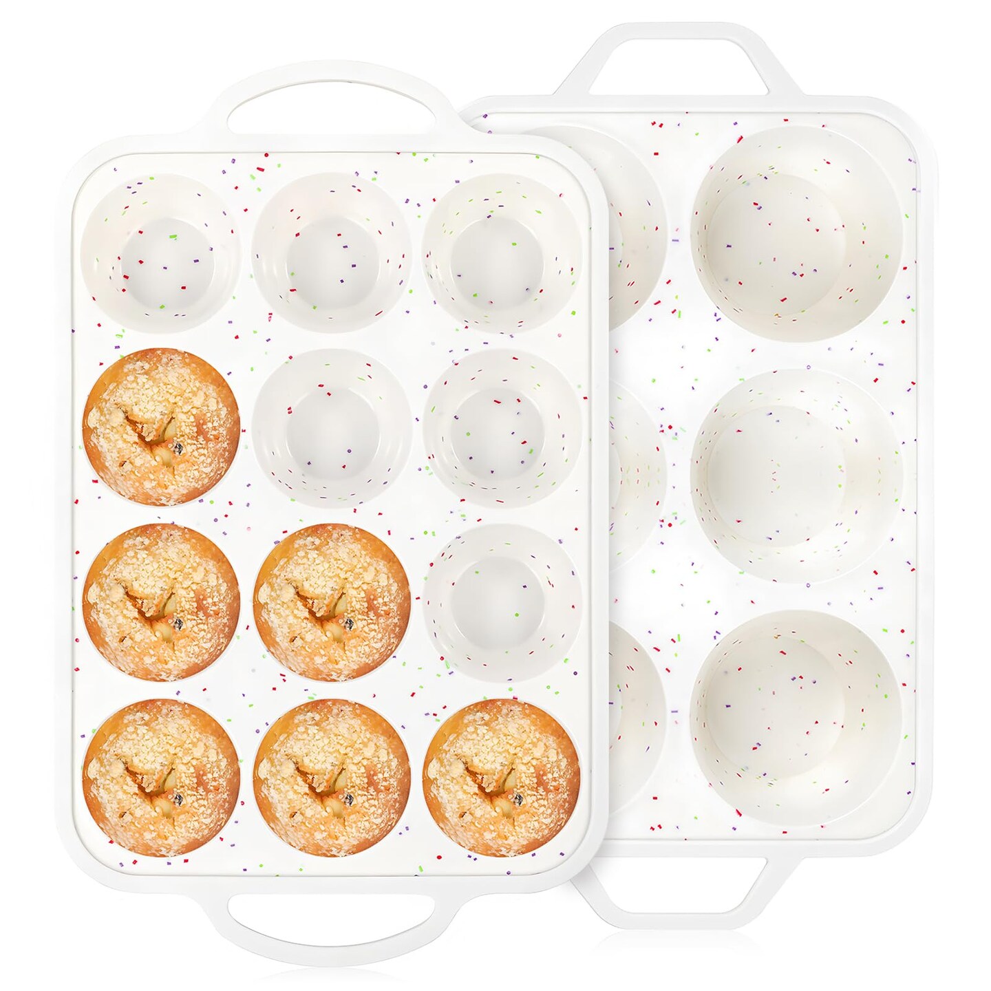 2Pack Silicone Muffin Pan for Baking with Metal Reinforced Frame, Regular 12 Cup and Jumbo 6 Cup Nonstick Cupcake Pan Set, BPA Free Silicone Muffin Tray Molds for Oven Dishwasher Safe