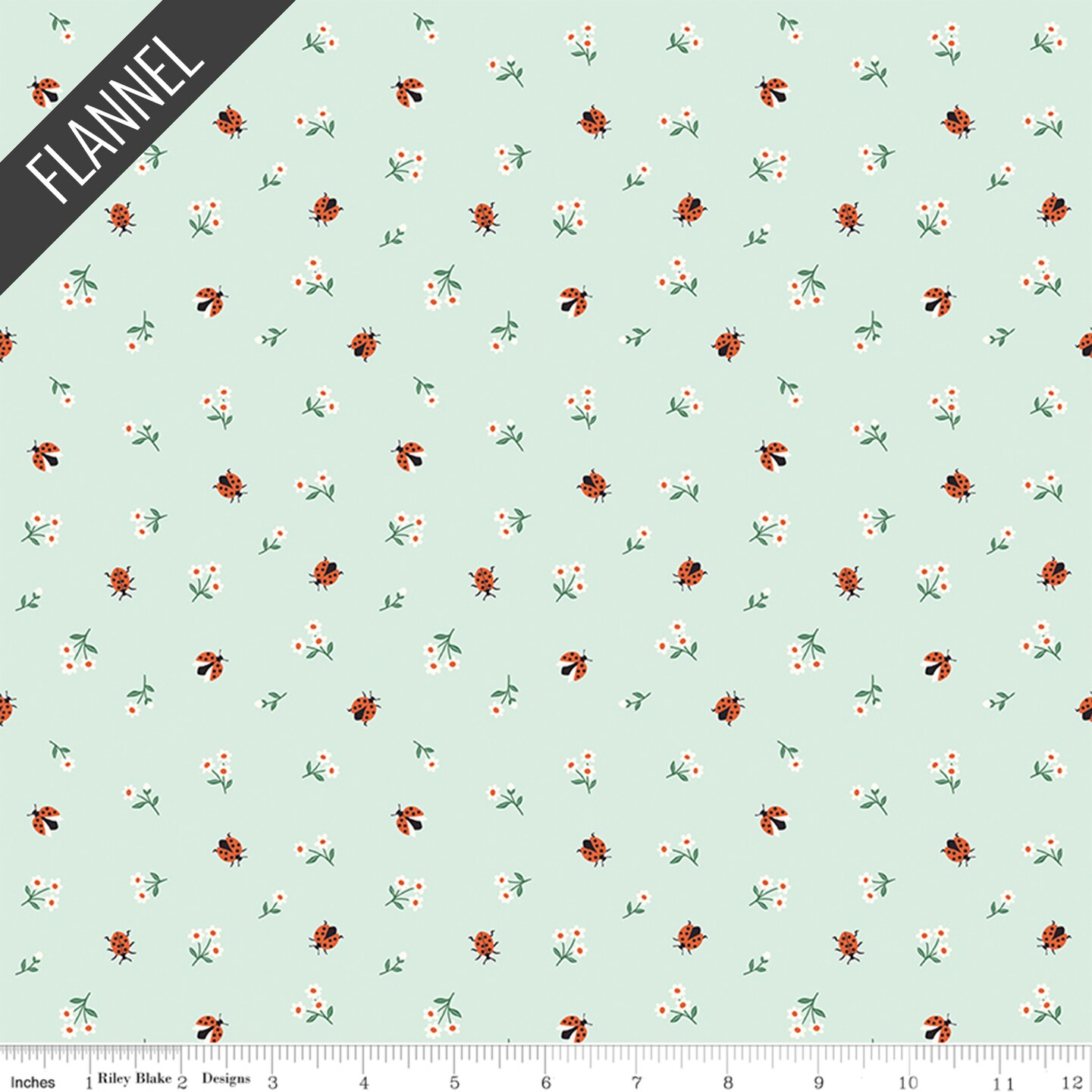 Meadow Moments Ladybugs Flannel in Mint (f17512-mint) | Designer Flannel | Riley Blake Designs | Riley Blake