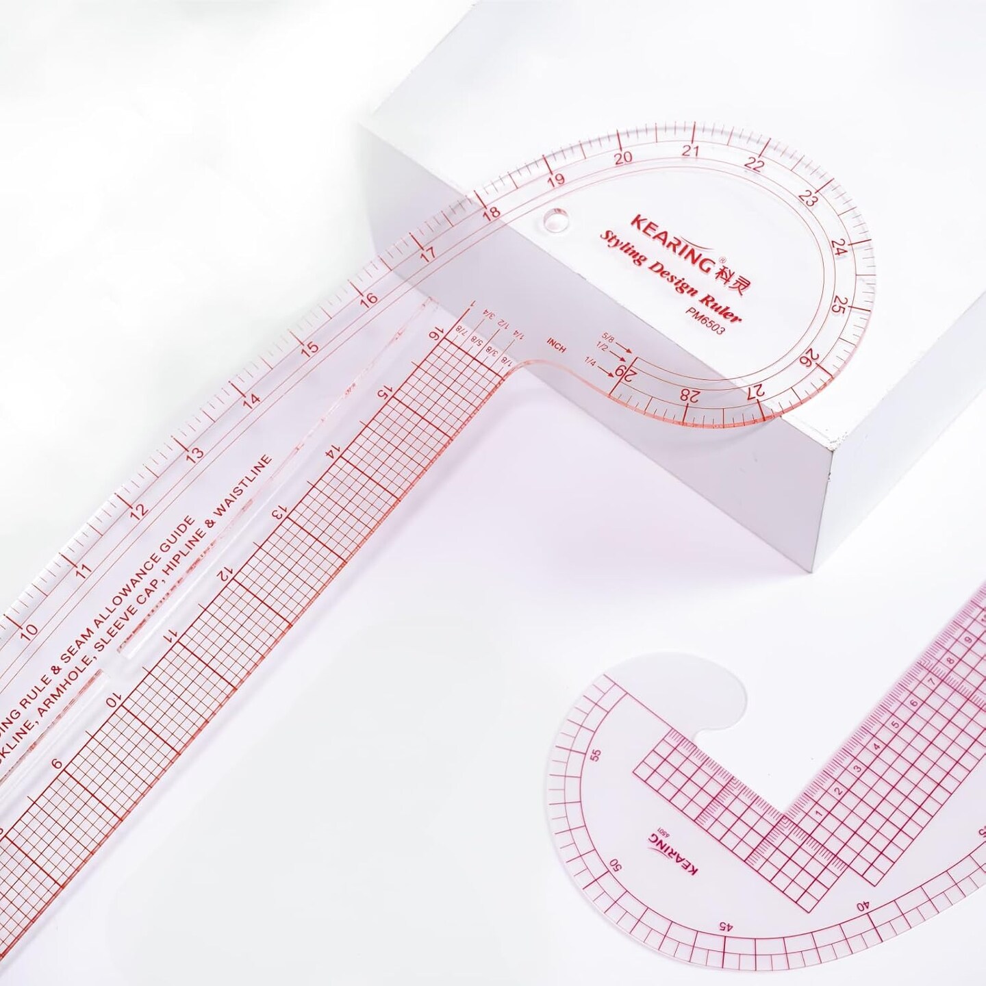 Kearing® 4-in-1 Clear Acrylic French Curve Ruler for Sewing, Pattern Making, Quilting, Fashion Design & Dressmaking