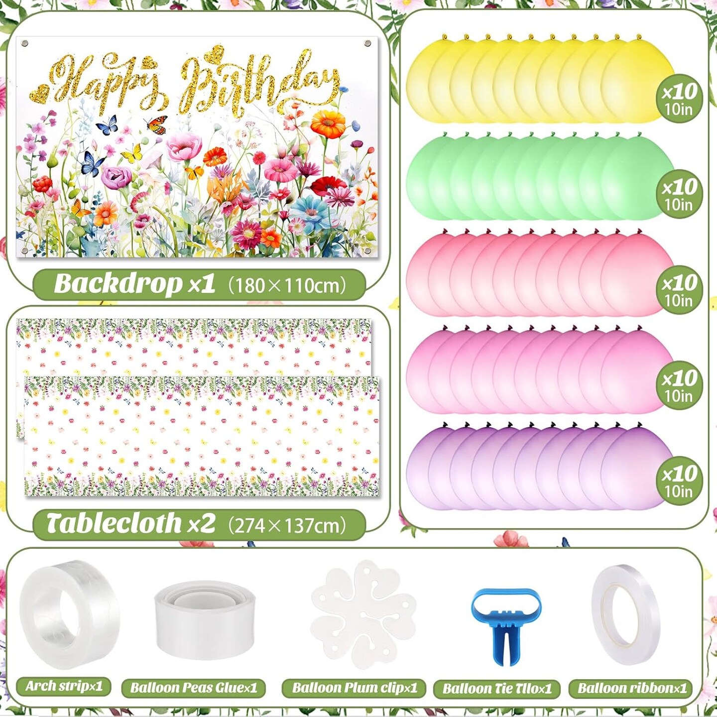 58 Pcs Wildflower Party Decorations Happy Birthday Wildflower