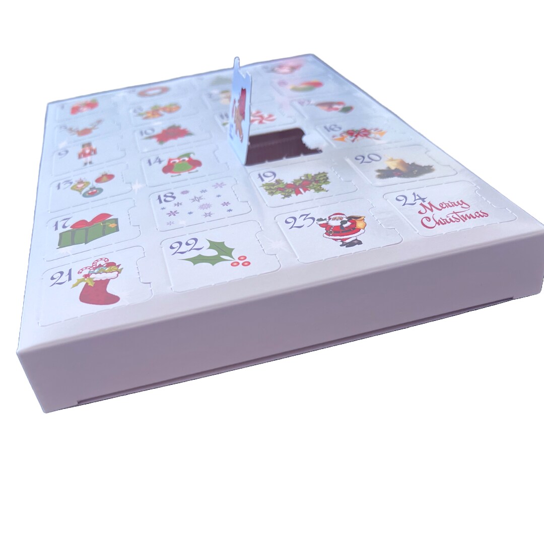 Made in USA - 10 Sets - Fillable (empty) Advent Calendar Candy Boxes and Trays - Blue - 10 Boxes and 10 Clear Trays - Food Safe