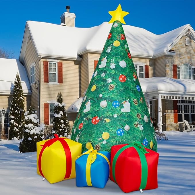 GOOSH 7 FT Christmas Inflatables Tree 3 Present Boxes with Built-in LEDs