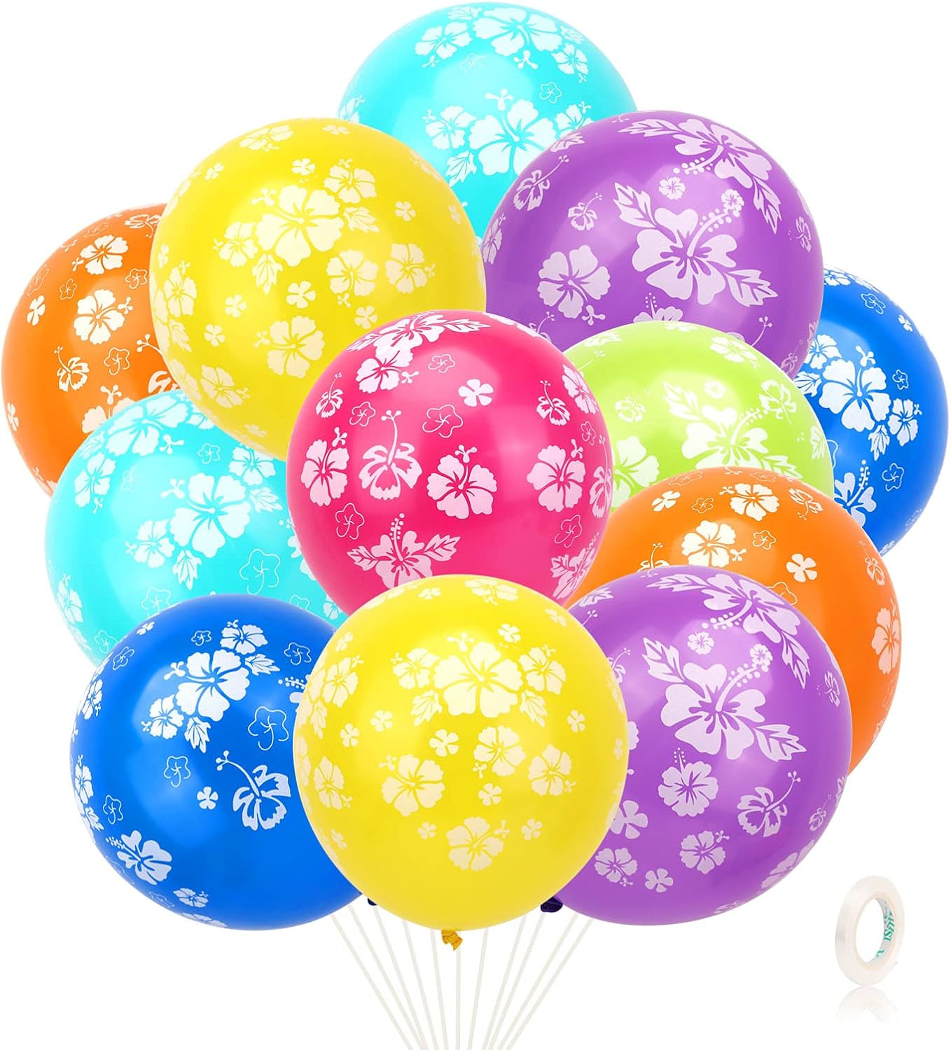 35 Pcs Hawaiian Balloons Hibiscus Flower Printed Latex Balloons