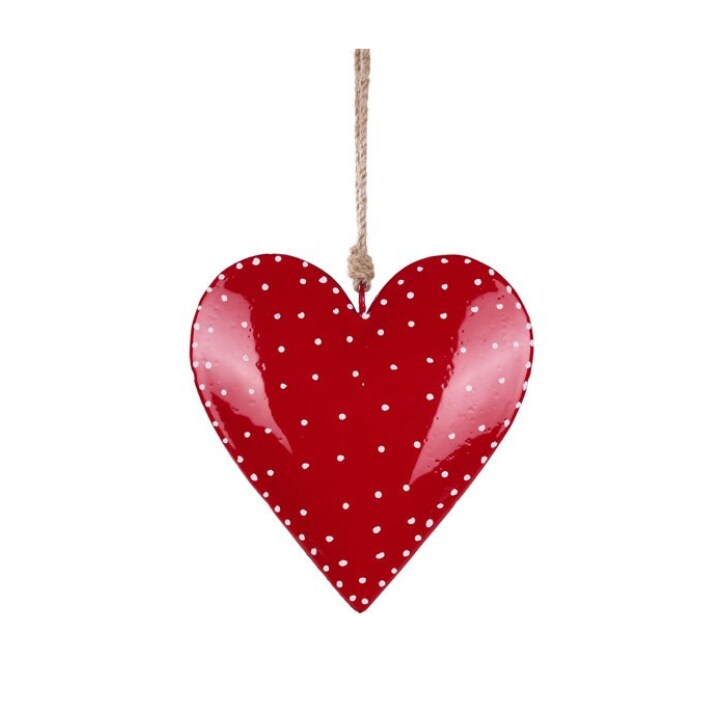 Red & White Metal Heart Ornament 6" | Hanging Iron Valentine Decor-HV914524