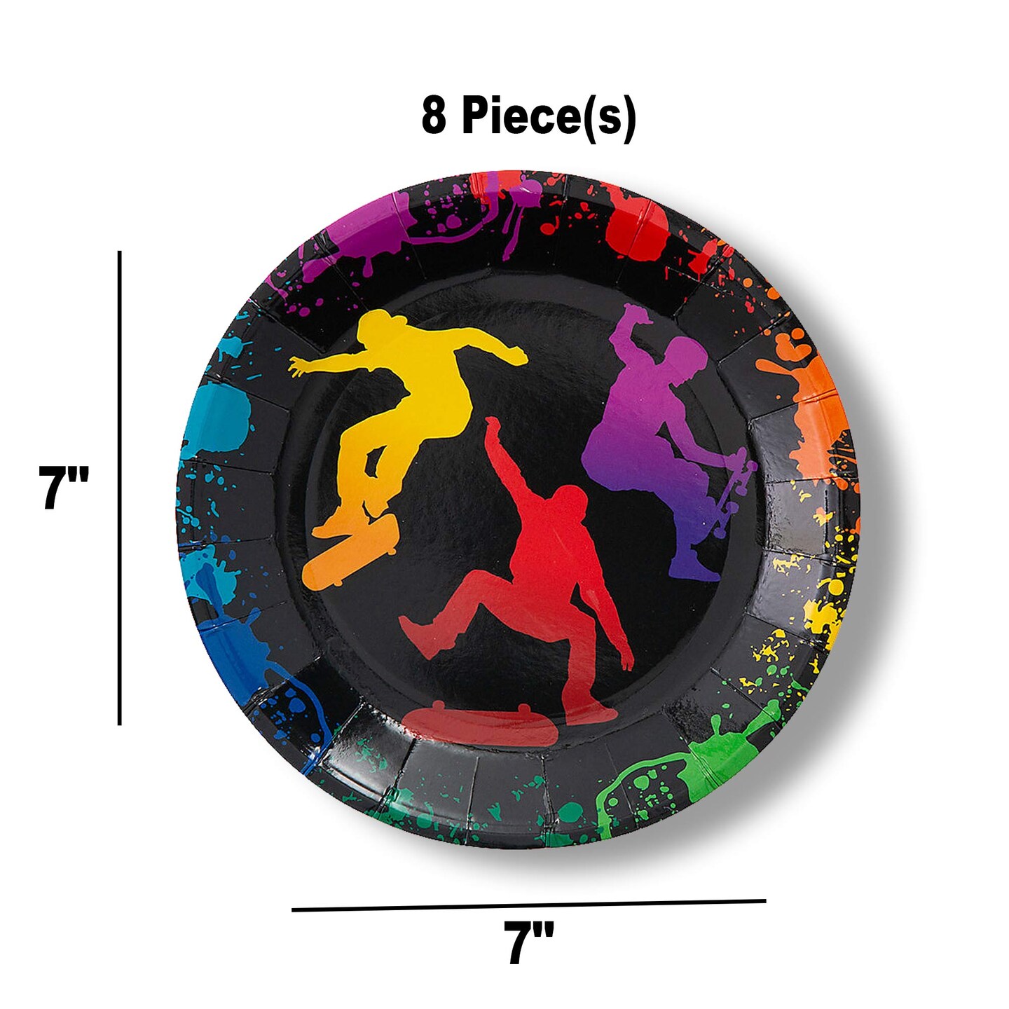 8 Count Skateboard Party Kick Flip Paper Dessert Plates 7.25-Inch Plates
