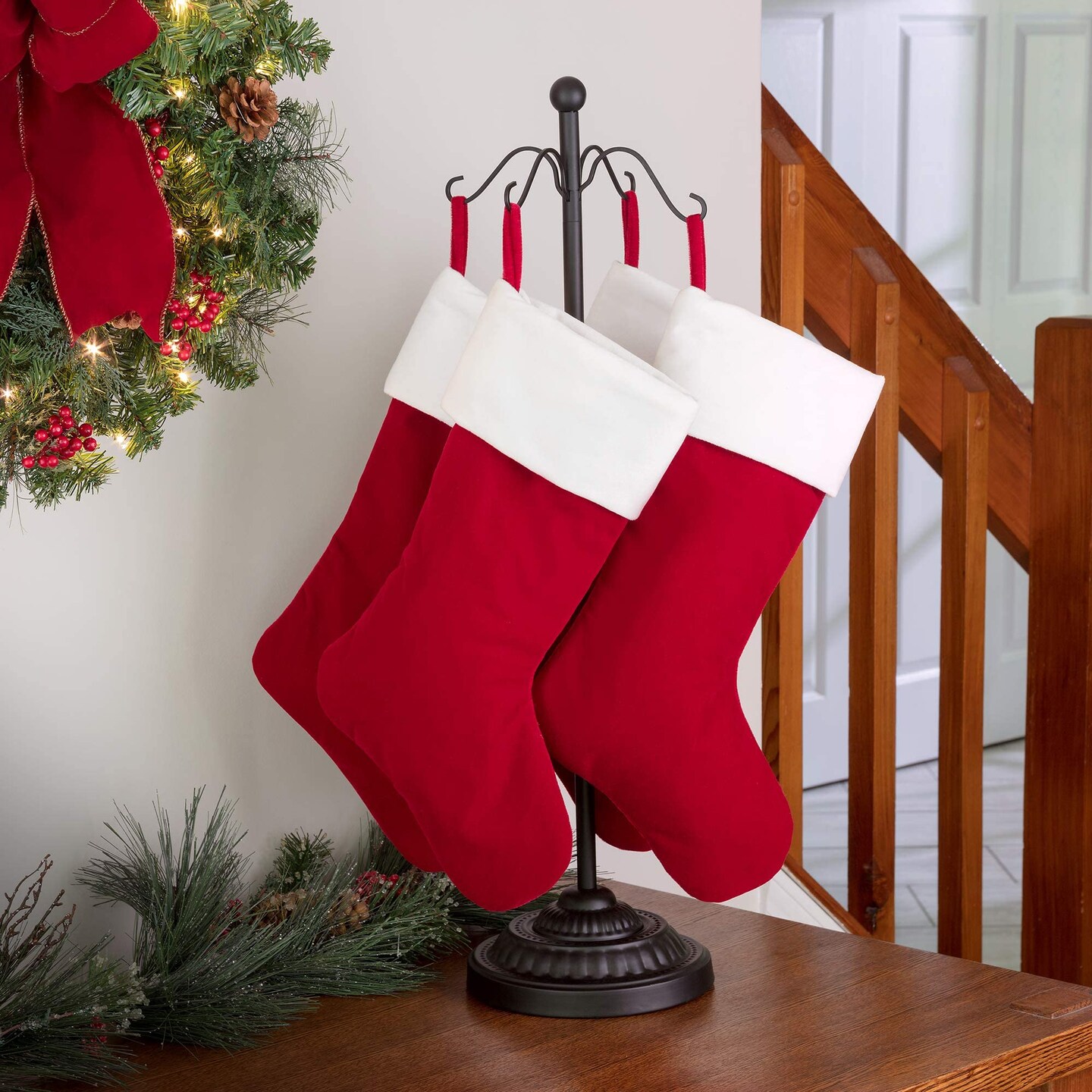 Haute Decor Adapt Adjustable Metal Christmas Stocking Tree Stand, Adjustable Configurations, Hang Many Holiday Stockings or Other Decorations