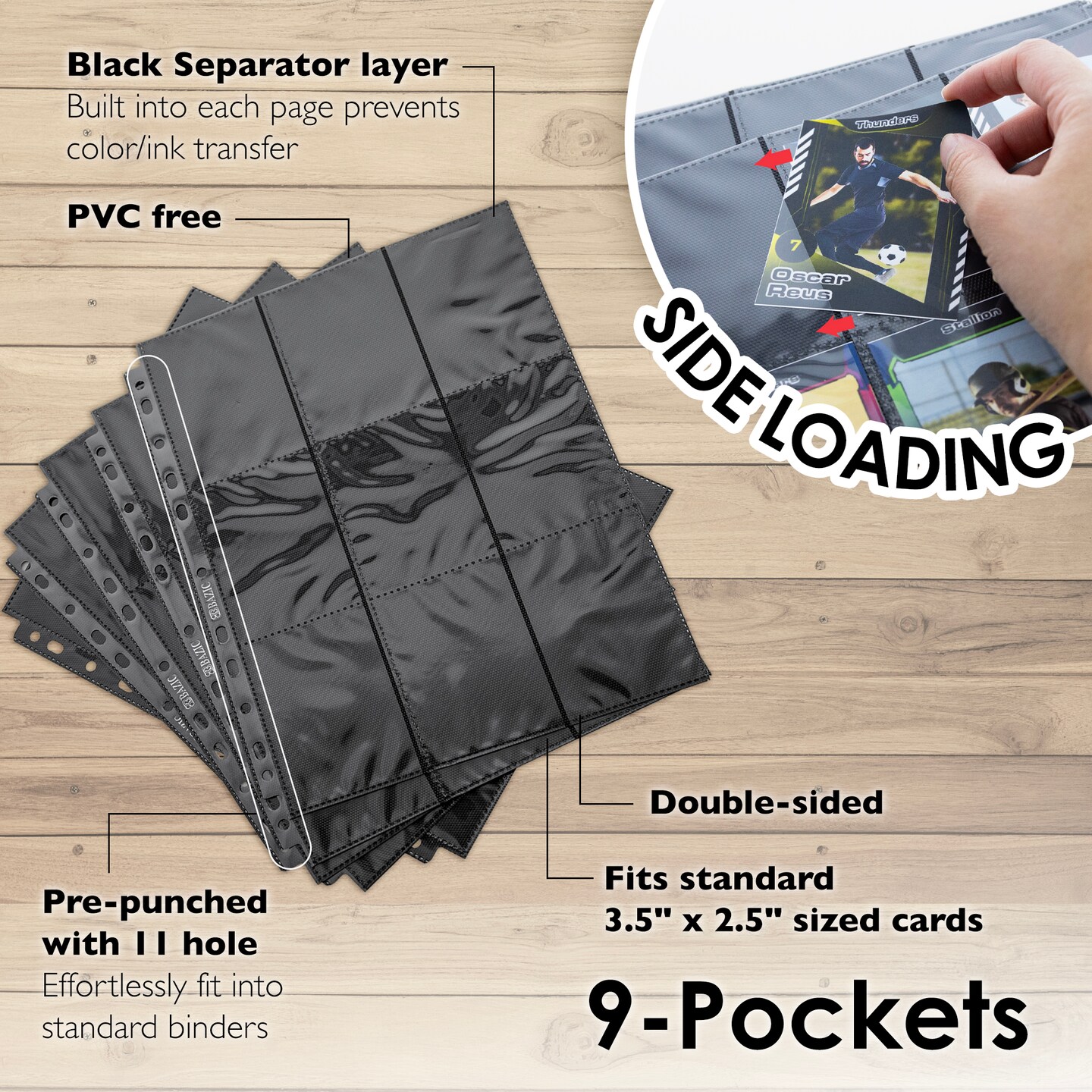 BAZIC Trading Card Holder Double Sided Side Loading 9-Pockets (5/Pack)